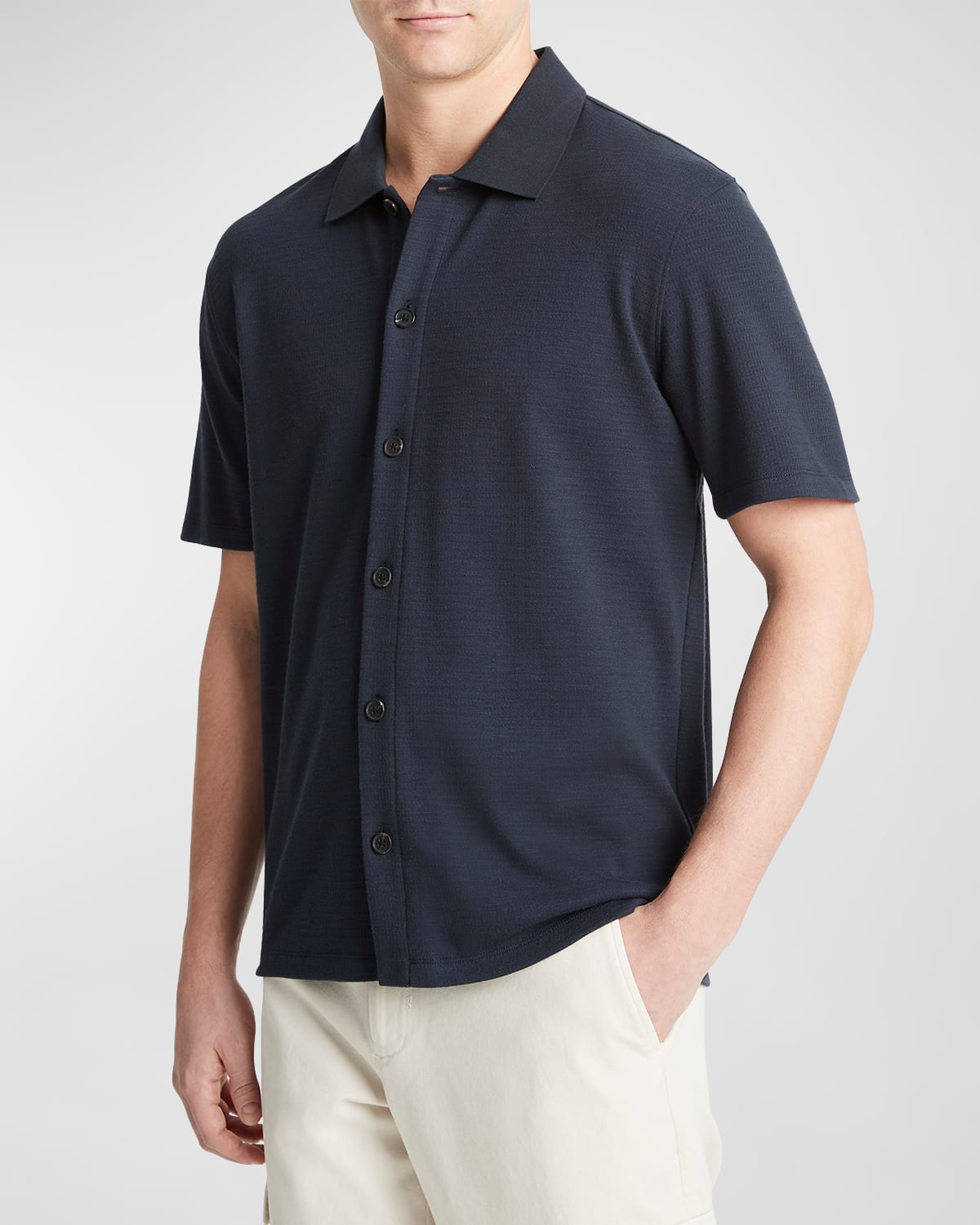 Shop Vince Men's Variegated Jacquard Short-sleeve Shirt In Coastal
