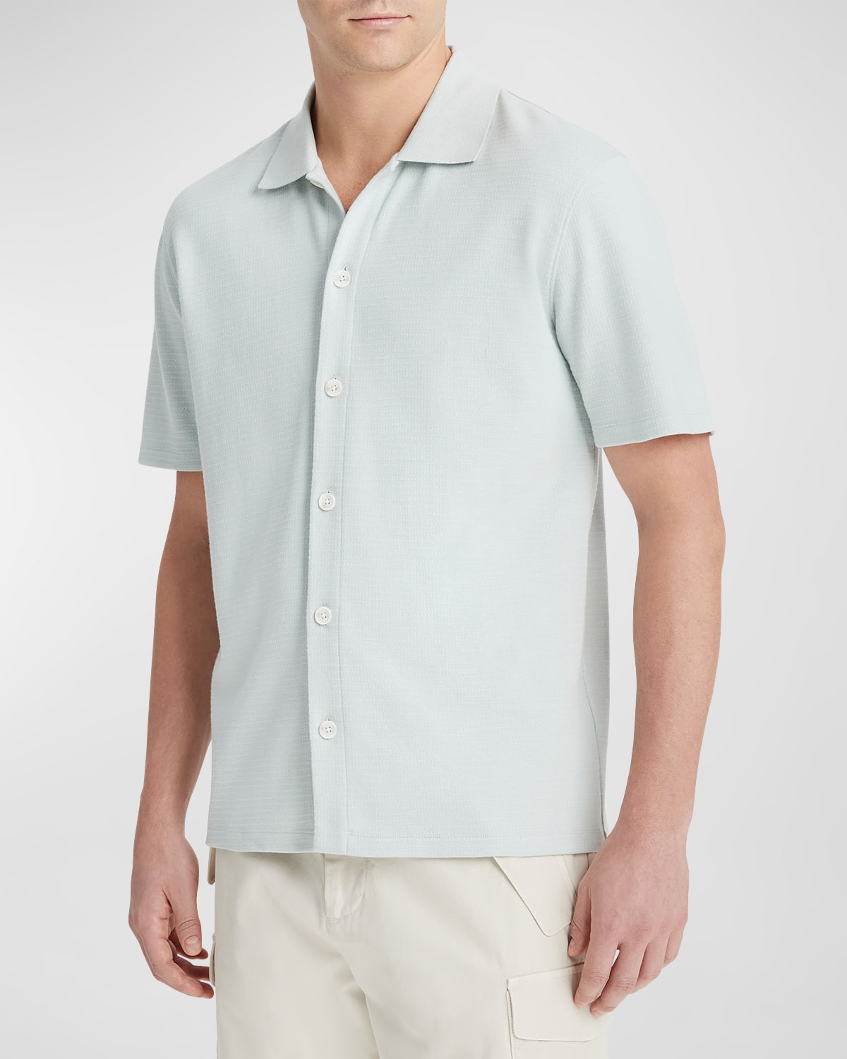 Shop Vince Men's Variegated Jacquard Short-sleeve Shirt In Hillside Blue