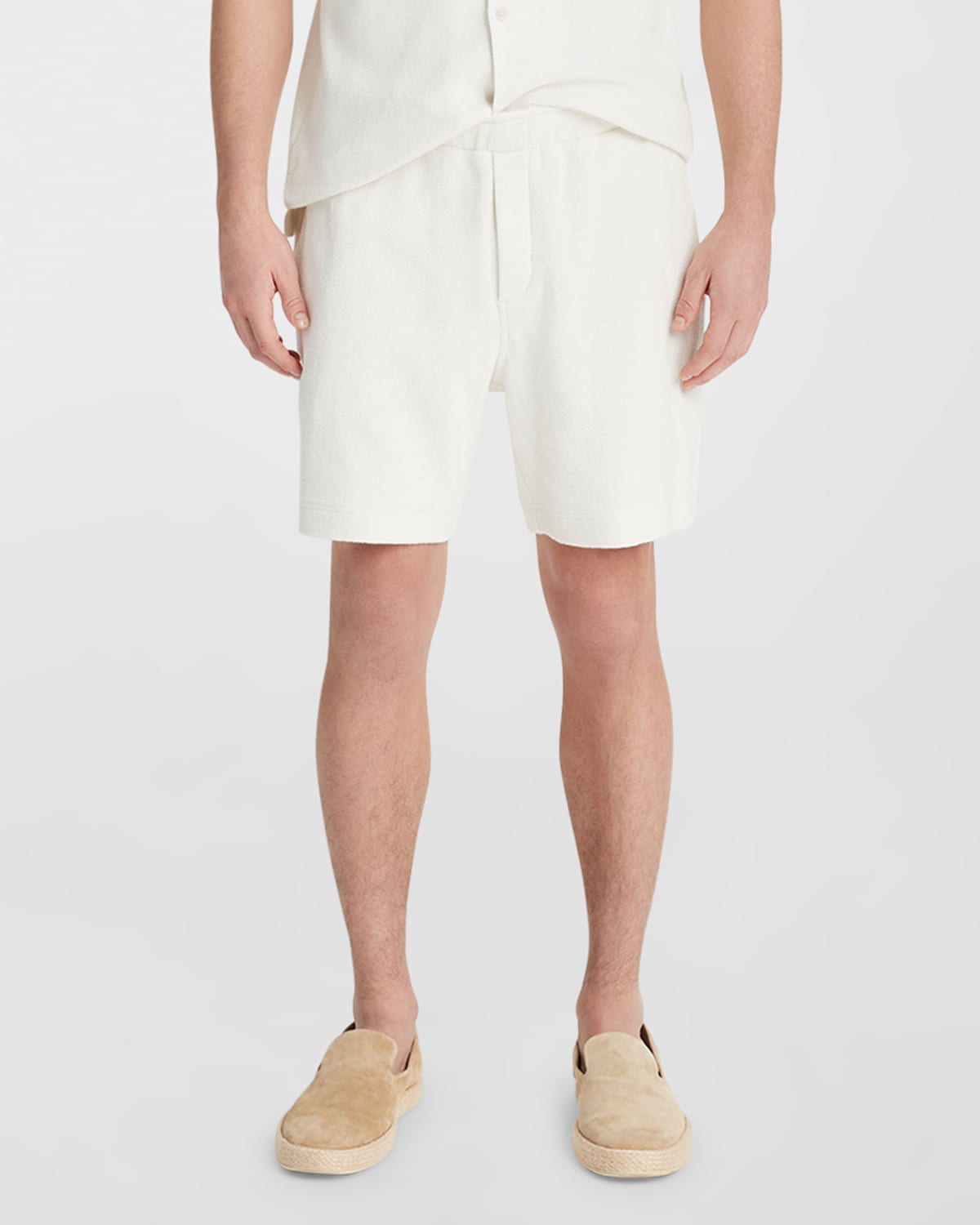 Shop Vince Men's Boucle Pull-on Shorts In Bone