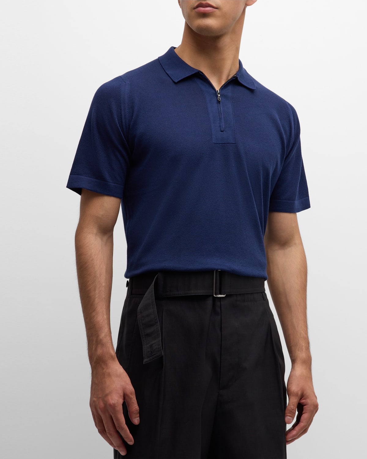 Shop John Smedley Men's Sandbanks Pique Quarter-zip Polo Shirt In French Navy