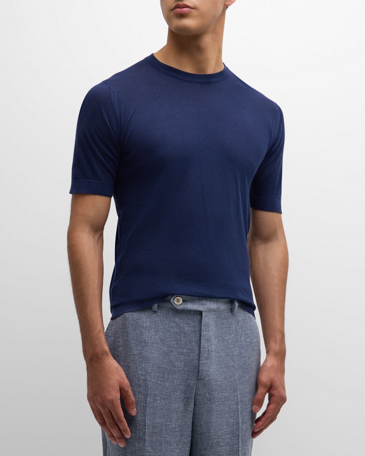 Shop John Smedley Men's Sea Island Cotton Pique T-shirt In French Navy