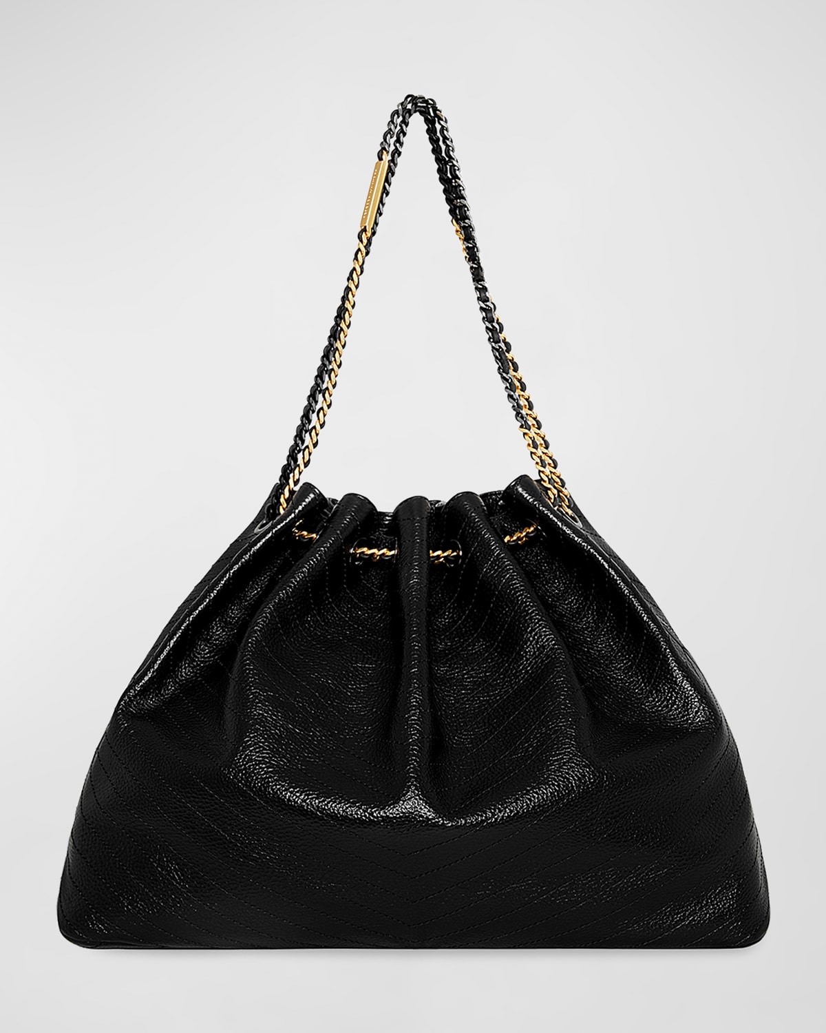 Rebecca Minkoff Shiny Leather Chain Tote Bag In Black