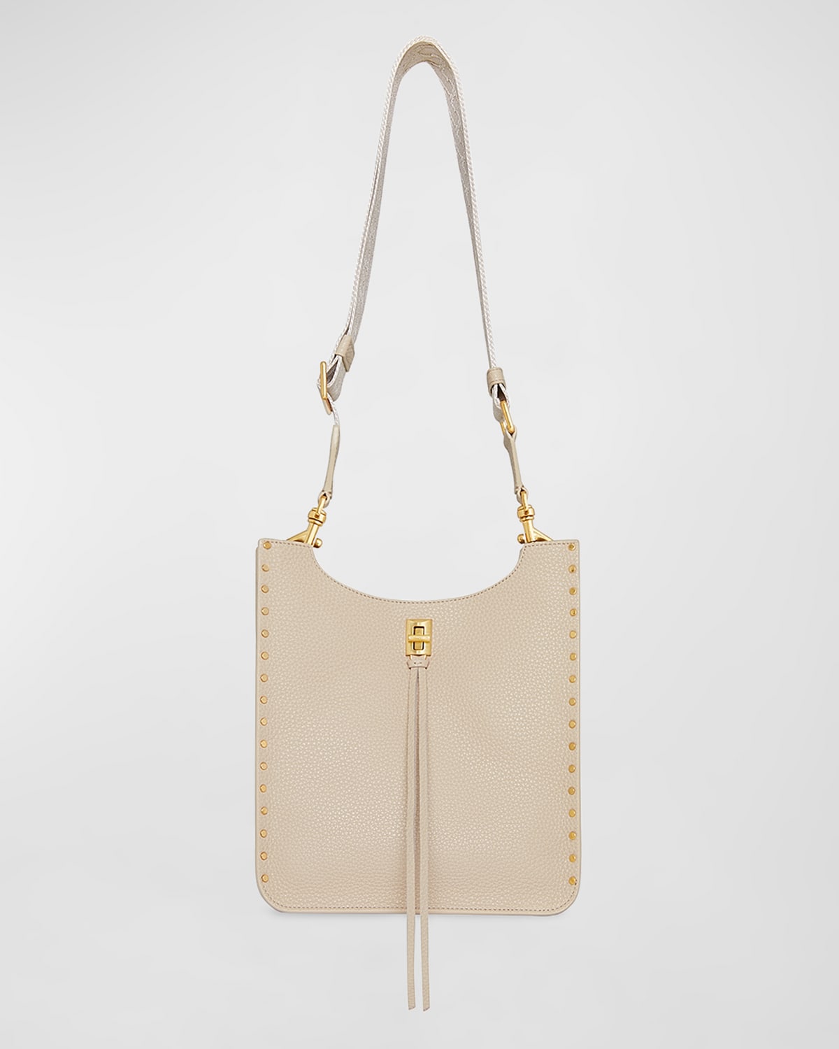 Rebecca Minkoff Darren Feed Medium Studded Leather Shoulder Bag In Stone