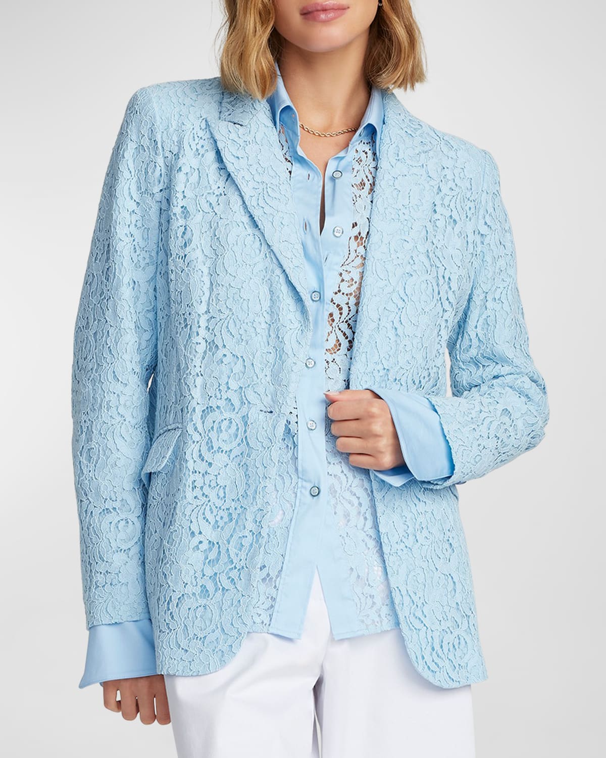 Shop Robert Graham Penelope Single-button Floral Lace Jacket In Light Blue