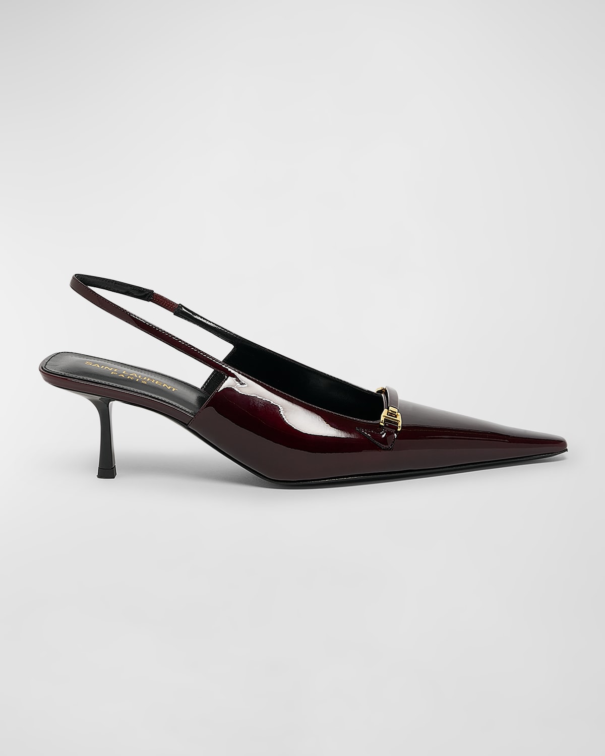 Saint Laurent Hermione Leather Kitten Slingback Pumps In Deep Bordeaux