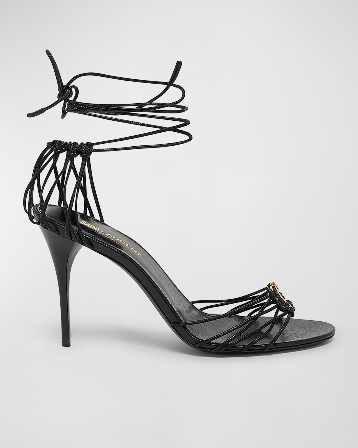 Shop Saint Laurent Jota Strappy Ysl Ankle-wrap Sandals In Nero