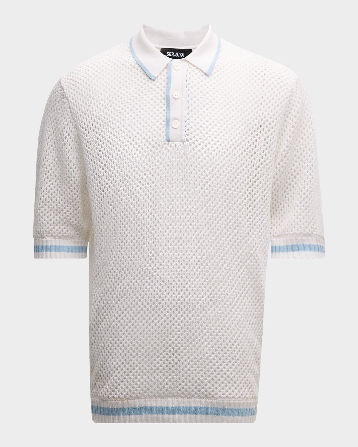 Shop Ser.o.ya Men's Zane Crochet Polo Shirt In White/blue