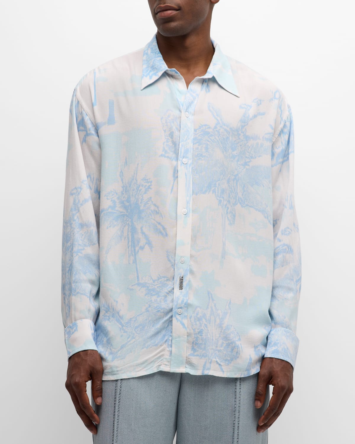 Shop Ser.o.ya Men's Lawson Watercolor Palms Sport Shirt In Blue Palm