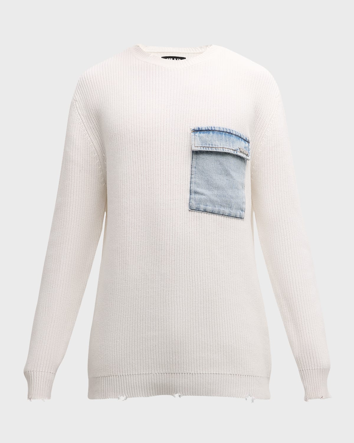 Shop Ser.o.ya Men's Damien Sweater With Denim Pocket In White W/ Denim