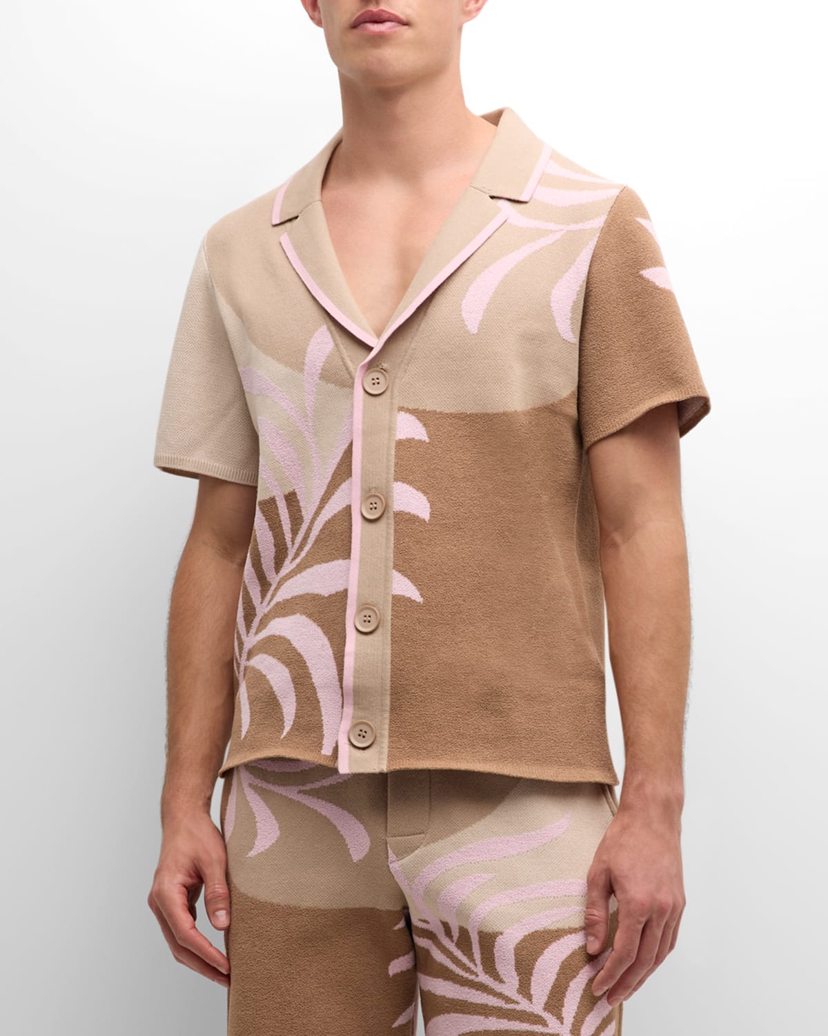 Shop Ser.o.ya Men's Lei Terry Jacquard Shirt In Jacquard Brown/pink