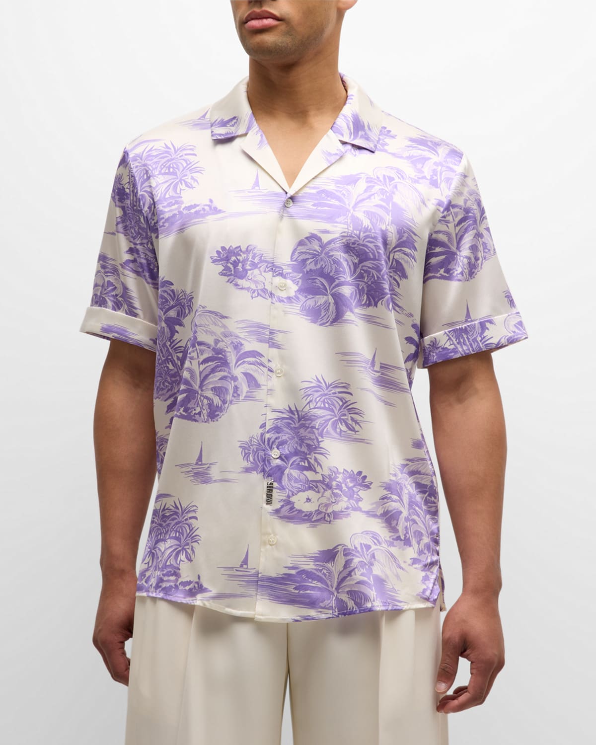 Shop Ser.o.ya Men's Brenden Island Silk Button-front Shirt In Lavender Island