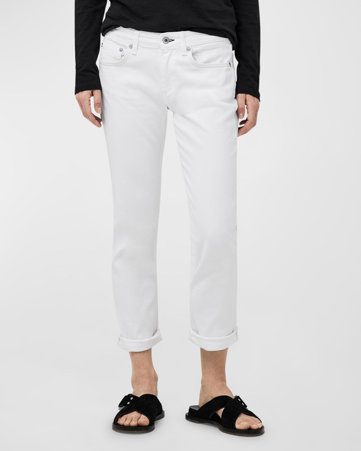 Shop Rag & Bone Dre Low-rise Slim Boyfriend Jeans In Opticwht