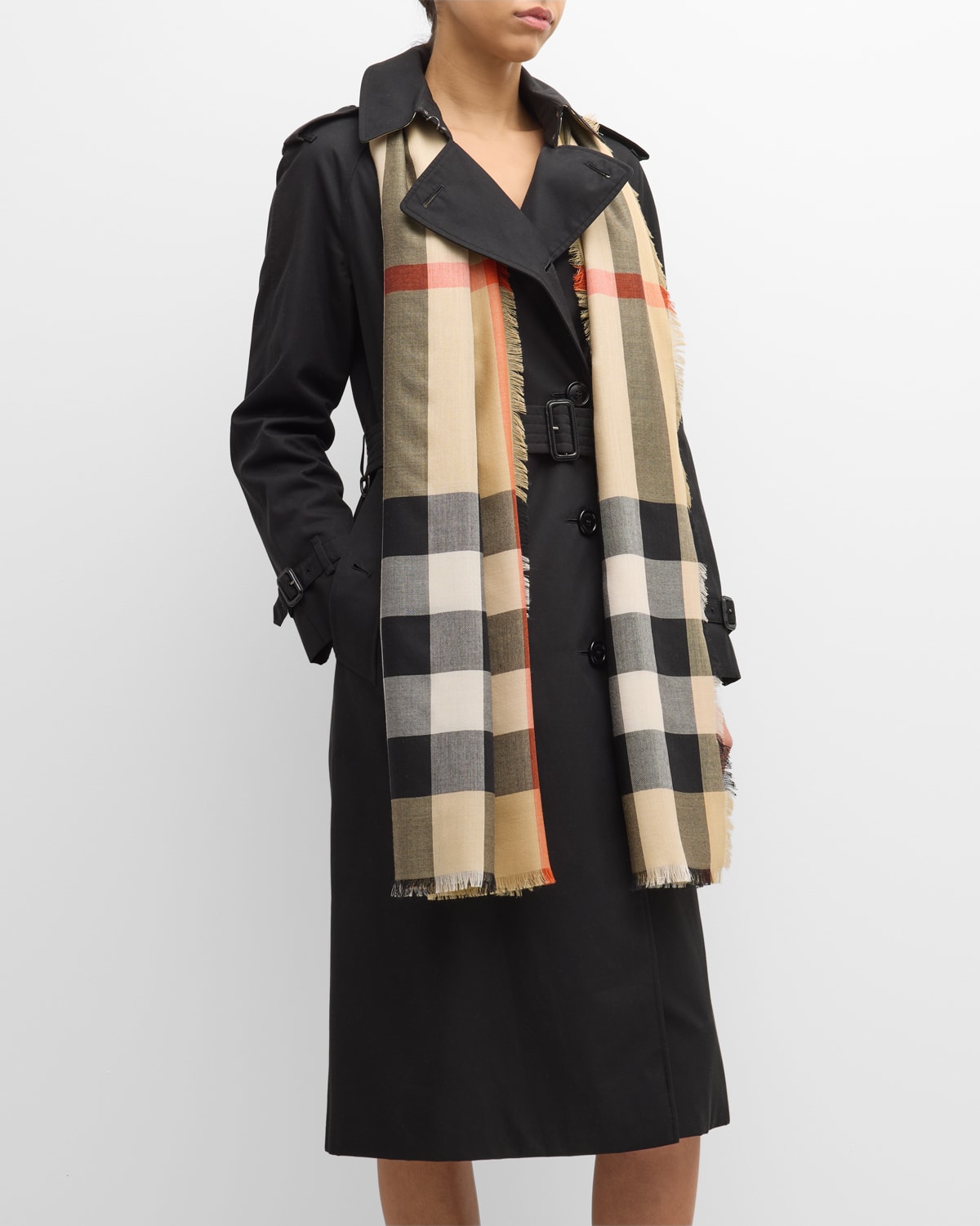 Shop Burberry Check Cashmere & Silk Scarf In Sand