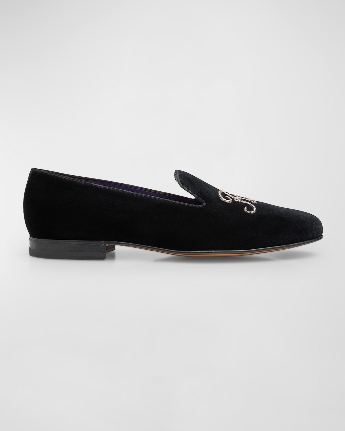 Shop Ralph Lauren Men's Alonzo Rl Velvet Loafers In Blk/silver