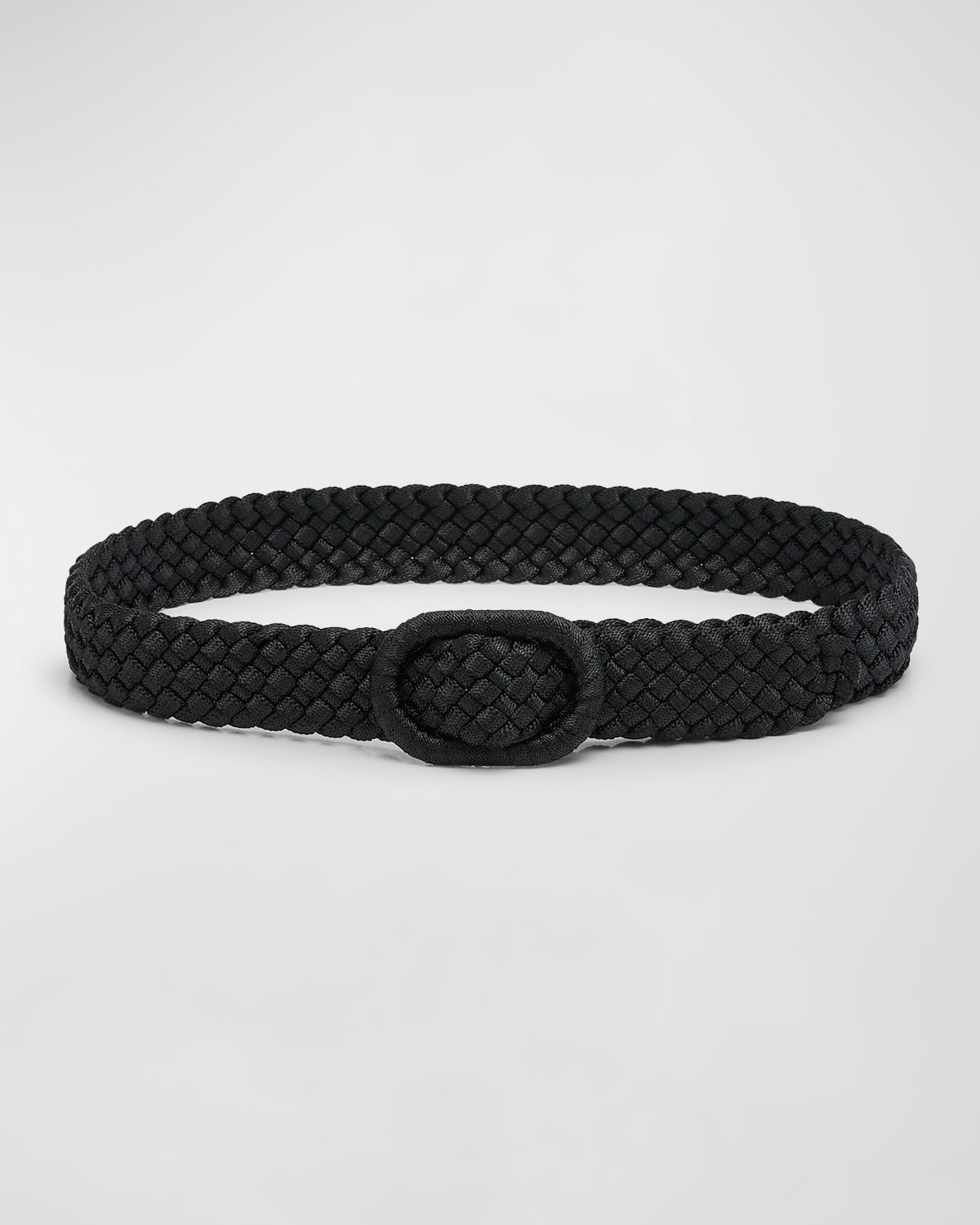 Shop Totême Narrow Braided Nylon & Leather Belt In Black