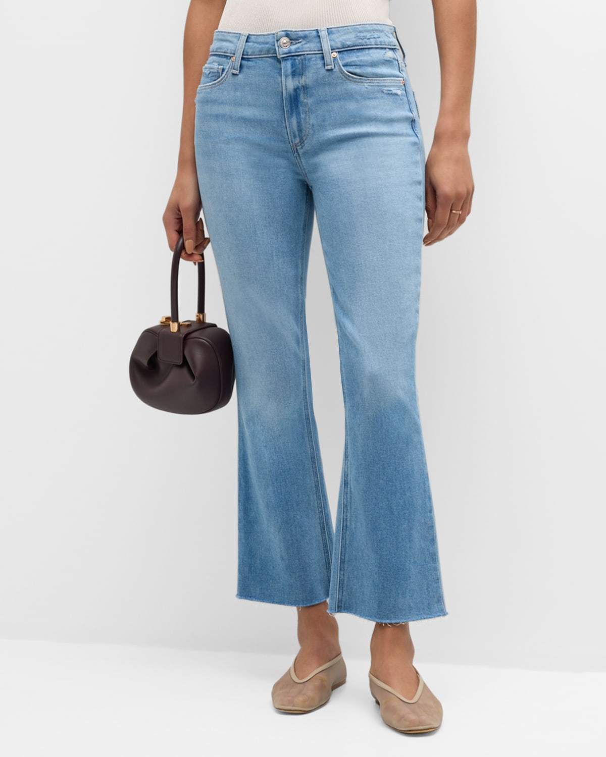 Shop Paige Colette Crop Flare Jeans With Raw Hem In Helena