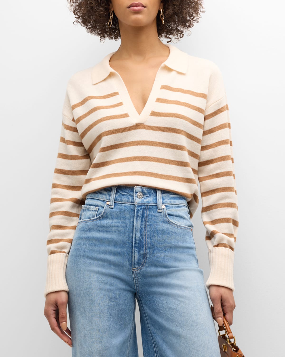 Shop Paige Maxie Stripe Collared Sweater In Cream Multu