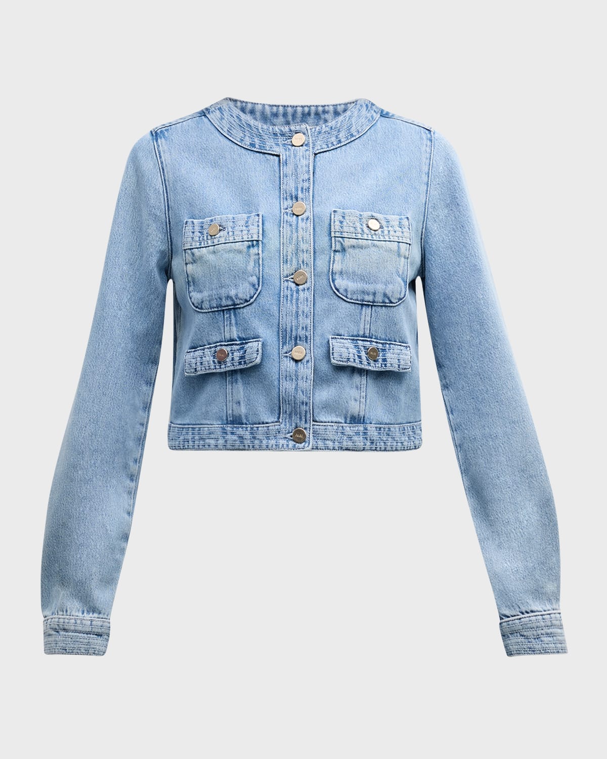 Shop Paige Kiya Collarless Denim Jacket In Doreen