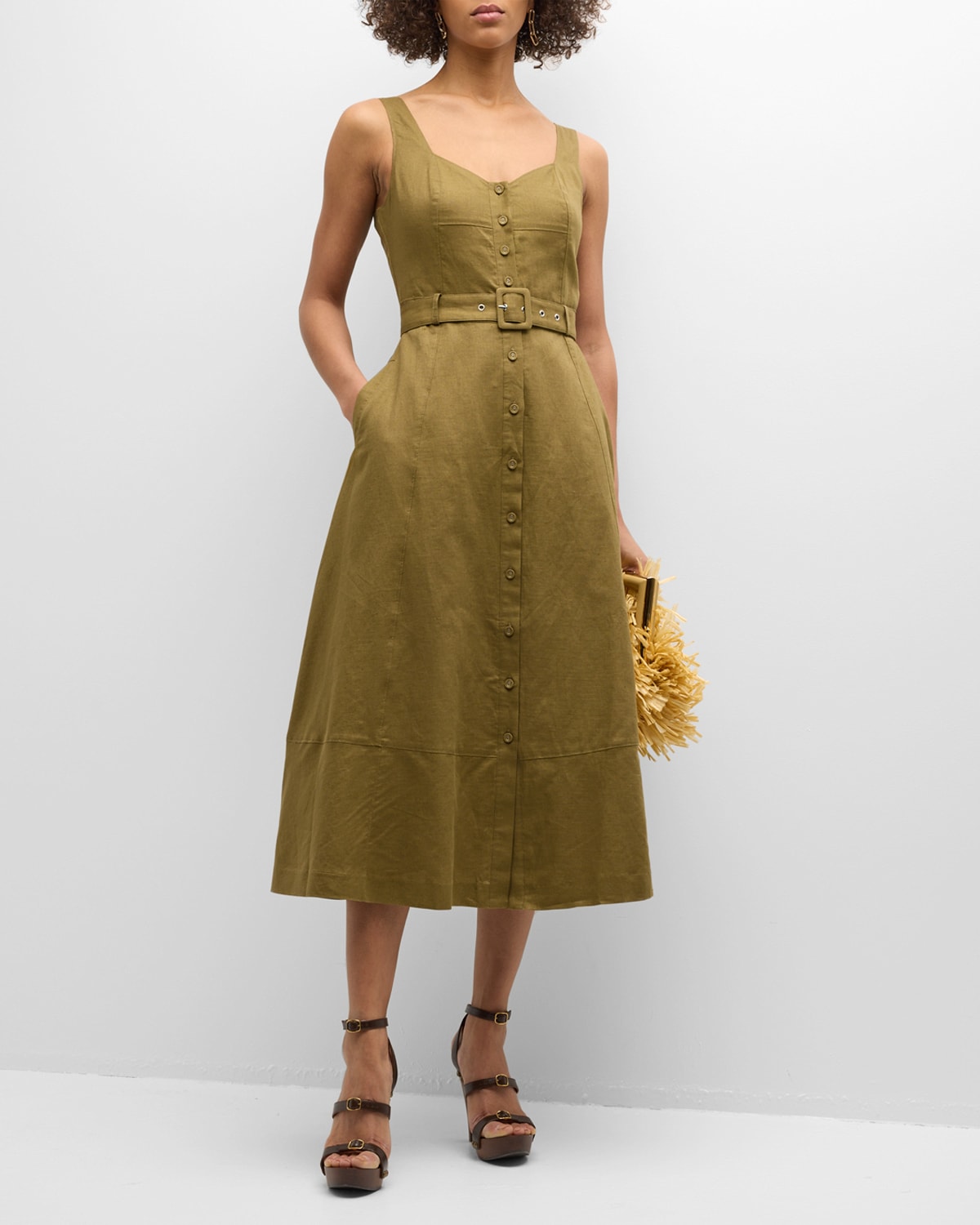 Shop Paige Arienne Button-front A-line Midi Dress In Military Green