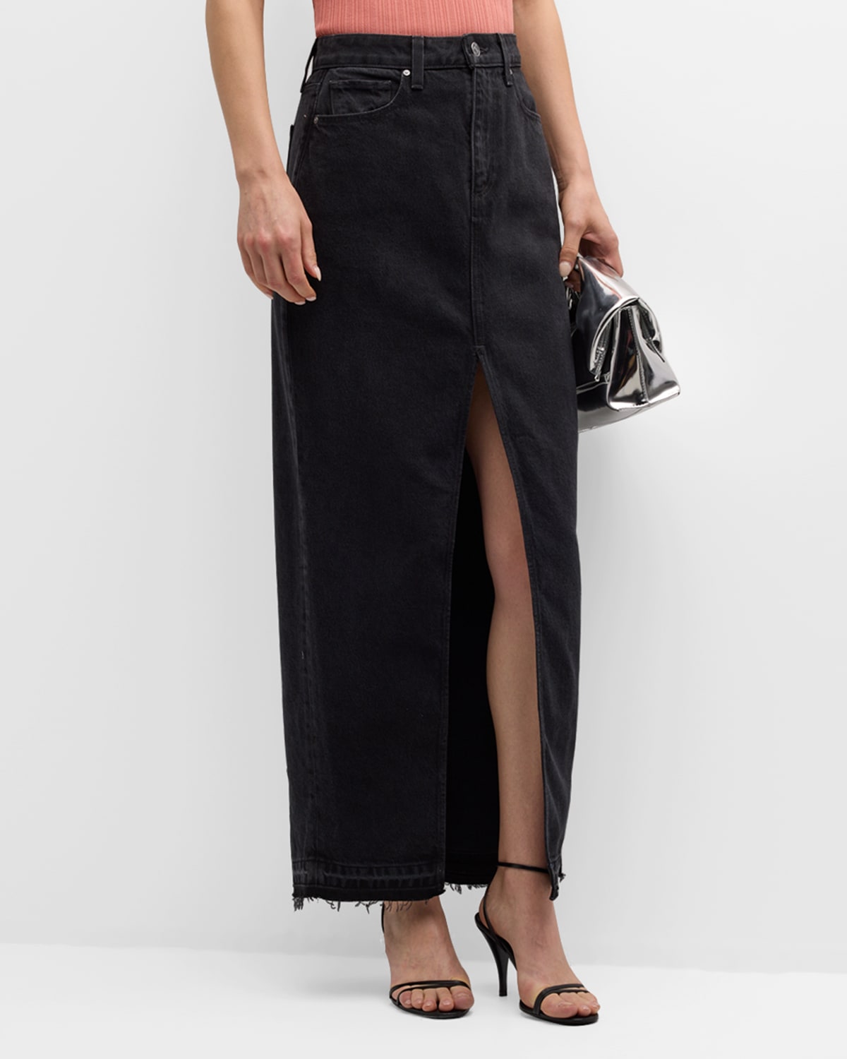 Shop Paige Angela Denim Maxi Skirt In Iridium