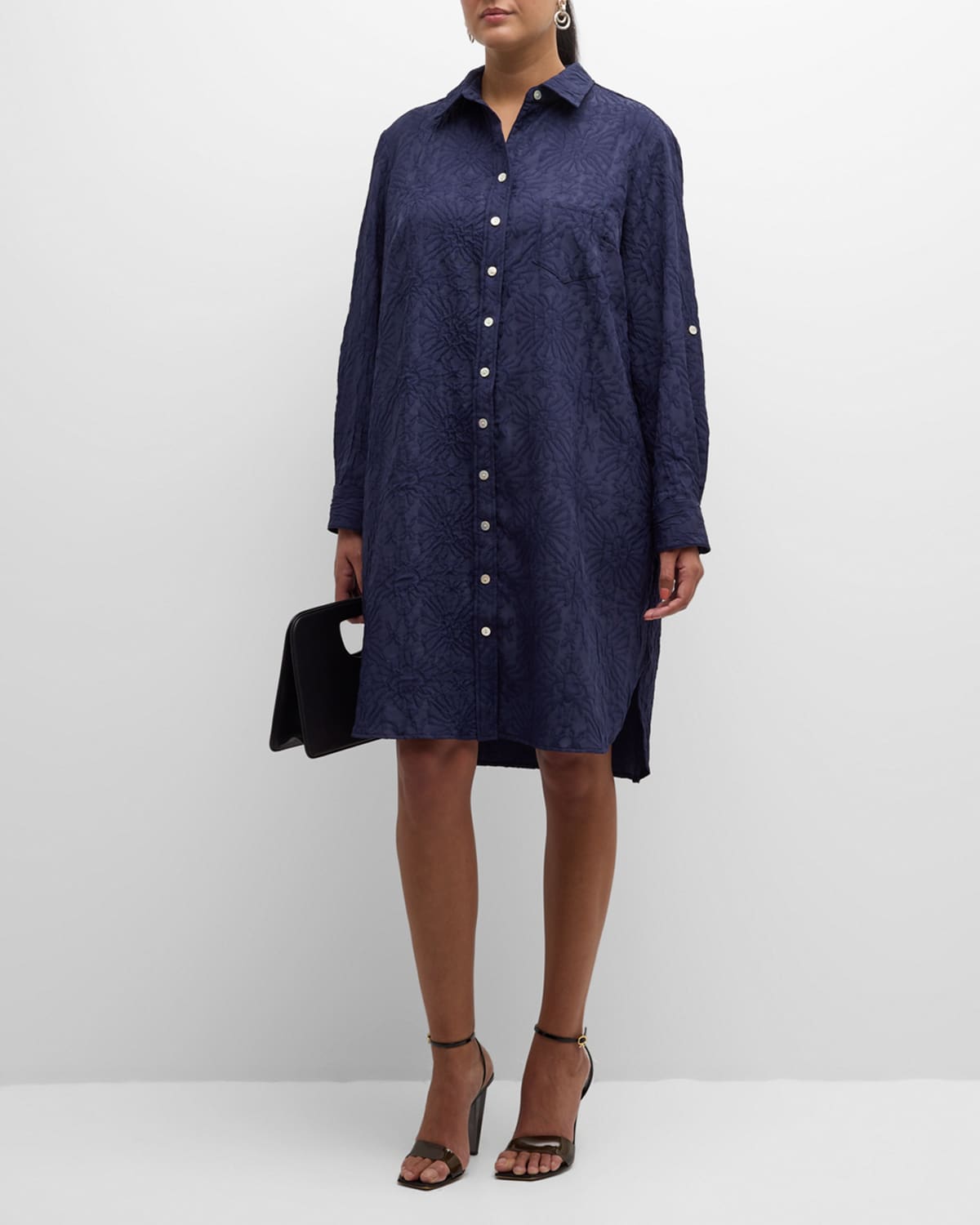Shop Finley Plus Size Alex Jacquard Midi Shirtdress In Navy