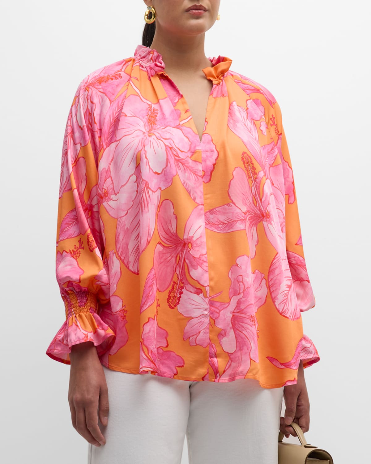 Shop Finley Plus Size Candace Floral-print Cotton Top In Orangepink