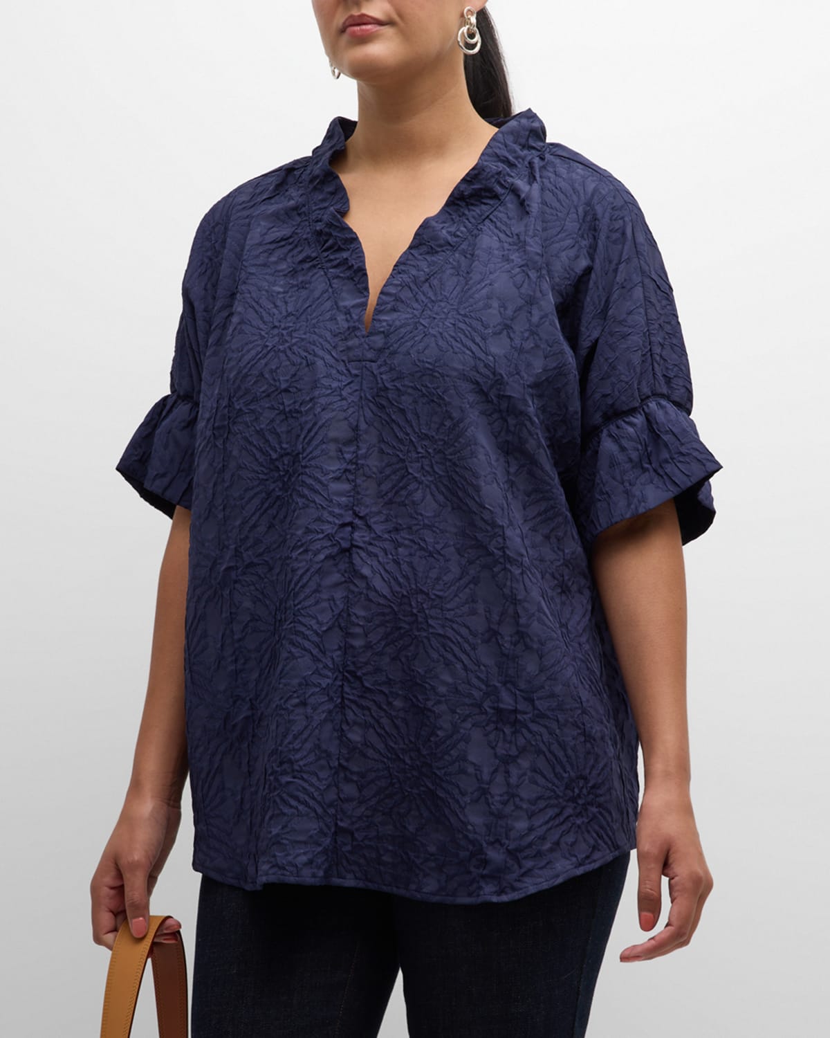 Shop Finley Plus Size Crosby Ruffle Textured Jacquard Top In Navy
