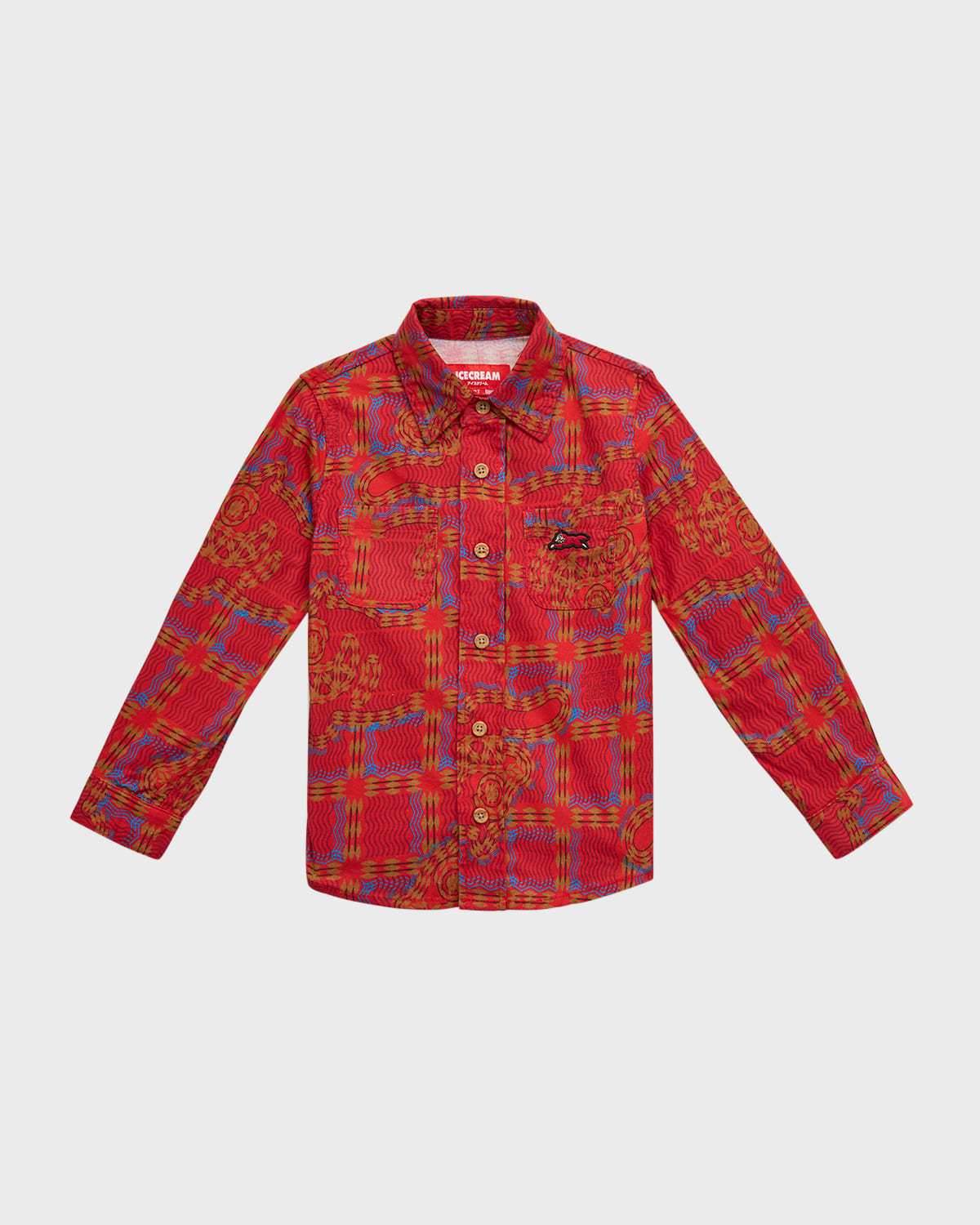 Shop Icecream Boy's Vibrant Printed Button Down Shirt In Plaid
