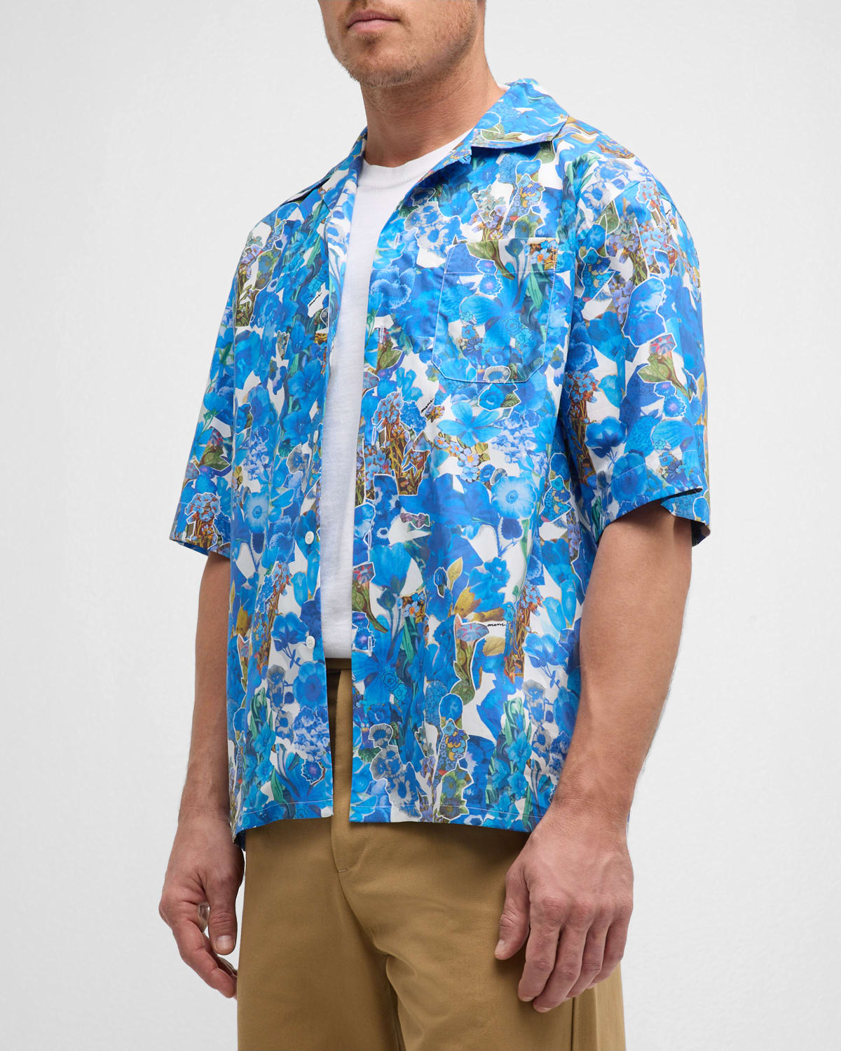 Shop Marni Men's Floral Patterned Bowling Shirt In Cobalt
