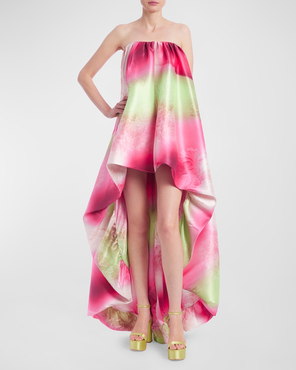 Shop One33 Social Strapless High-low Ombre Gown In Magenta Multi