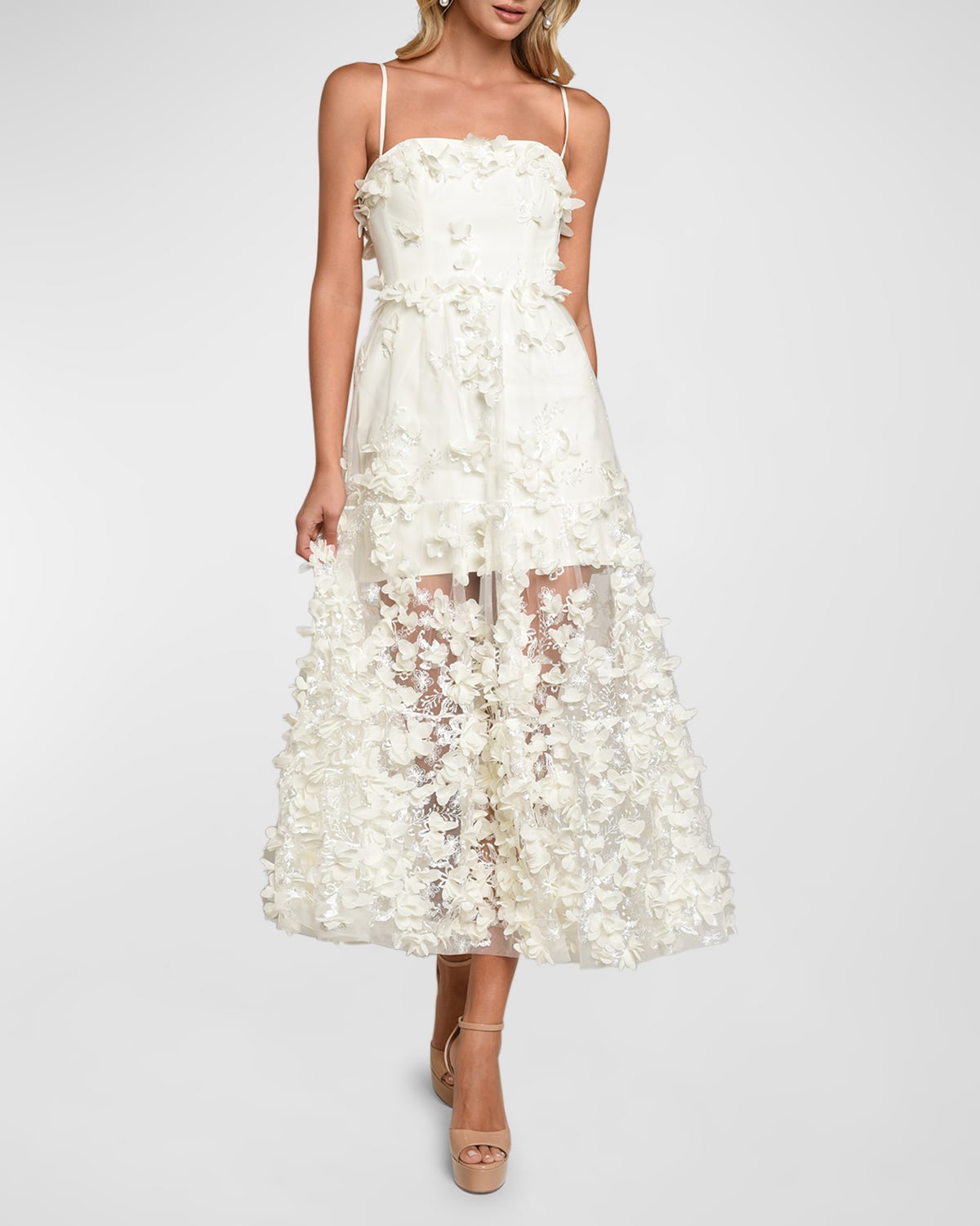 Audrey Embroidered Floral Applique Midi Dress