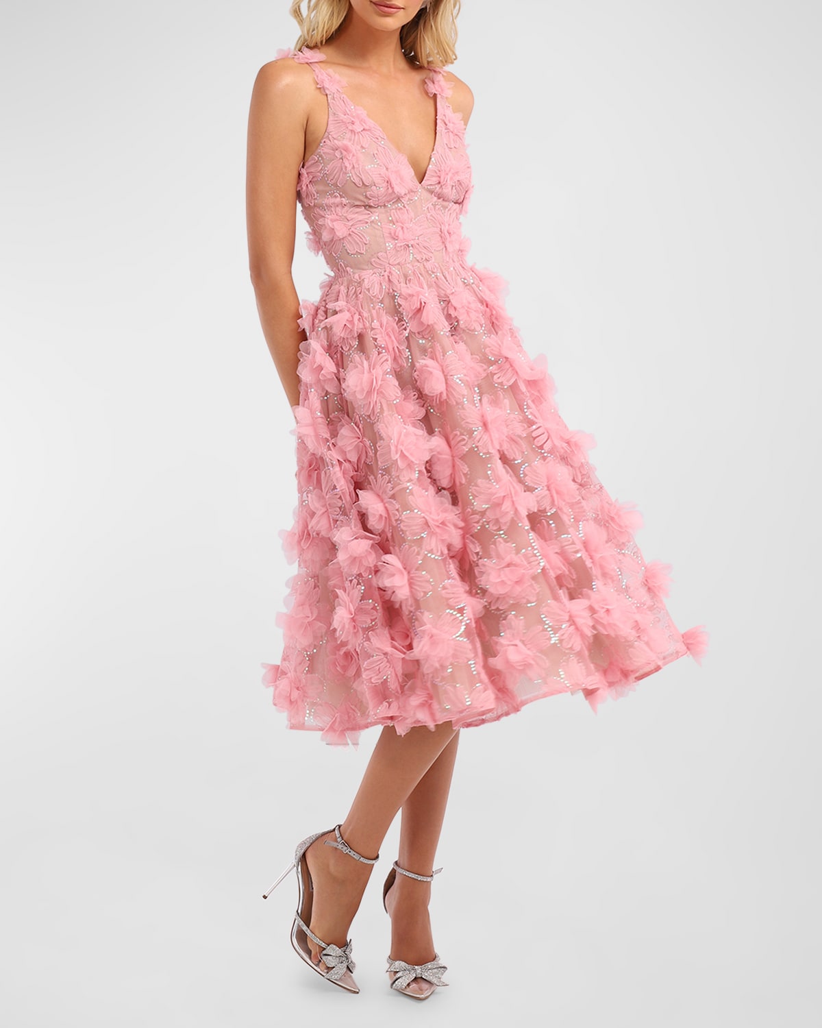 Alejandra Sequin Floral Applique Midi Dress