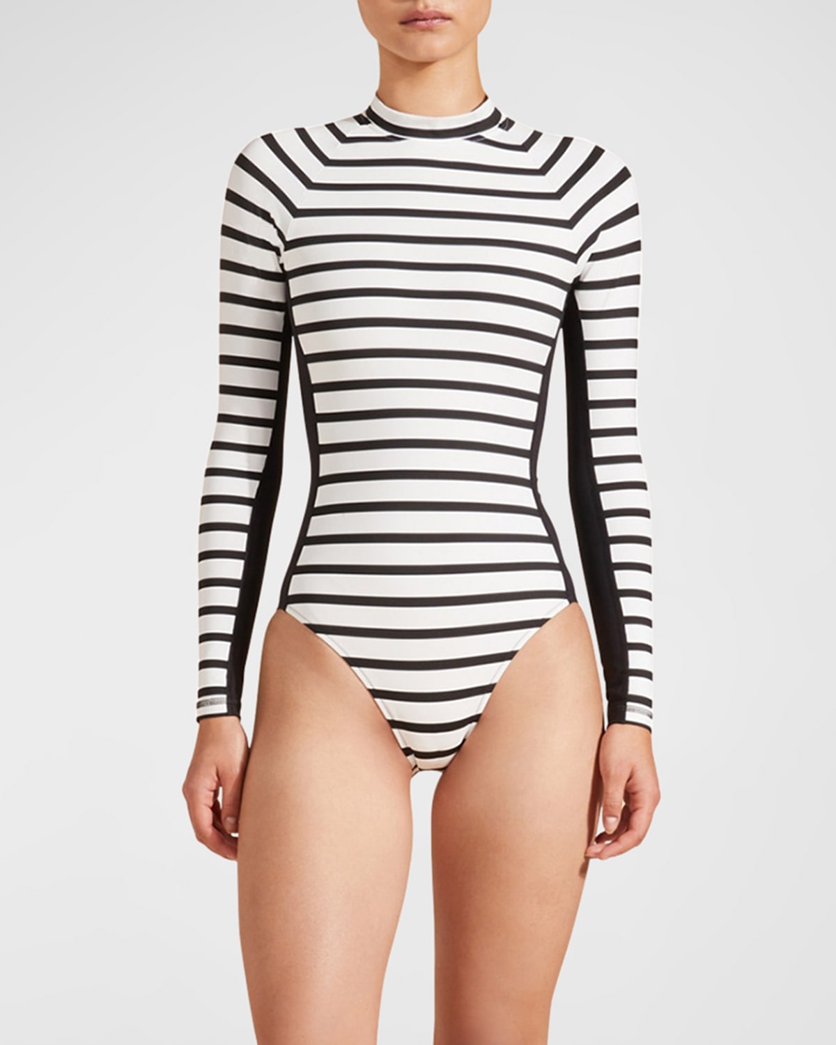 Shop Vilebrequin Striped Rashguard One-piece Swimsuit In Noir Blanc