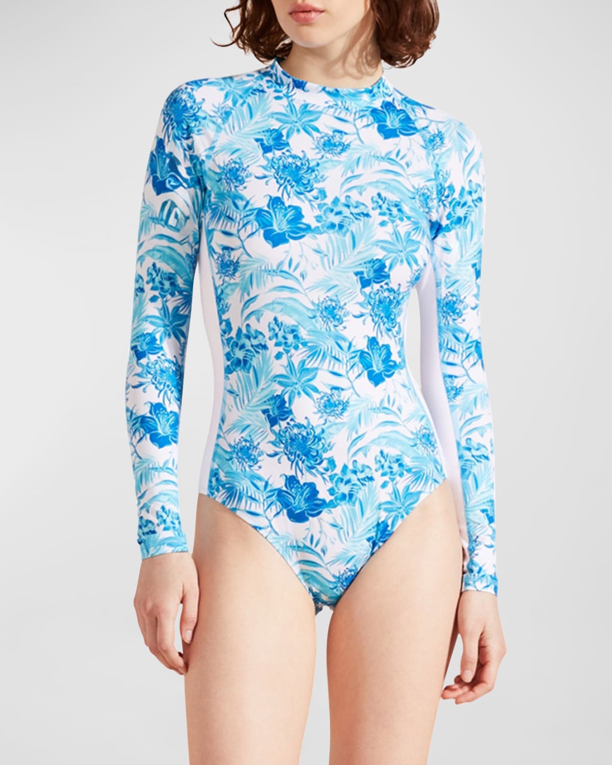 Shop Vilebrequin Tahiti Flowers Neoprene Rashguard One-piece Swimsuit In Blanc