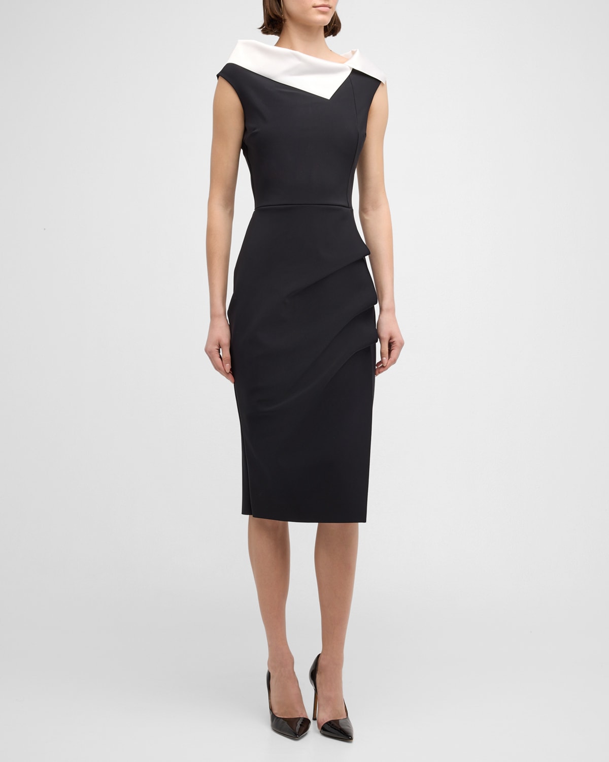 Shop Chiara Boni La Petite Robe Sleeveless Two-tone Ruched Midi Dress In Blackwhite