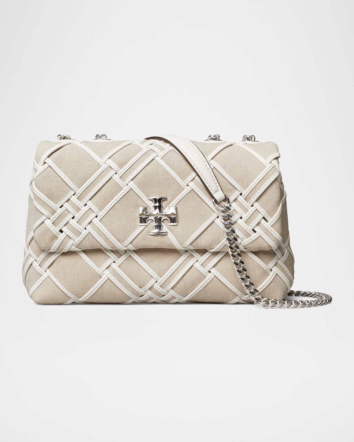 Tory Burch Kira Small Woven Canvas Convertible Shoulder Bag In Natural  Blanc
