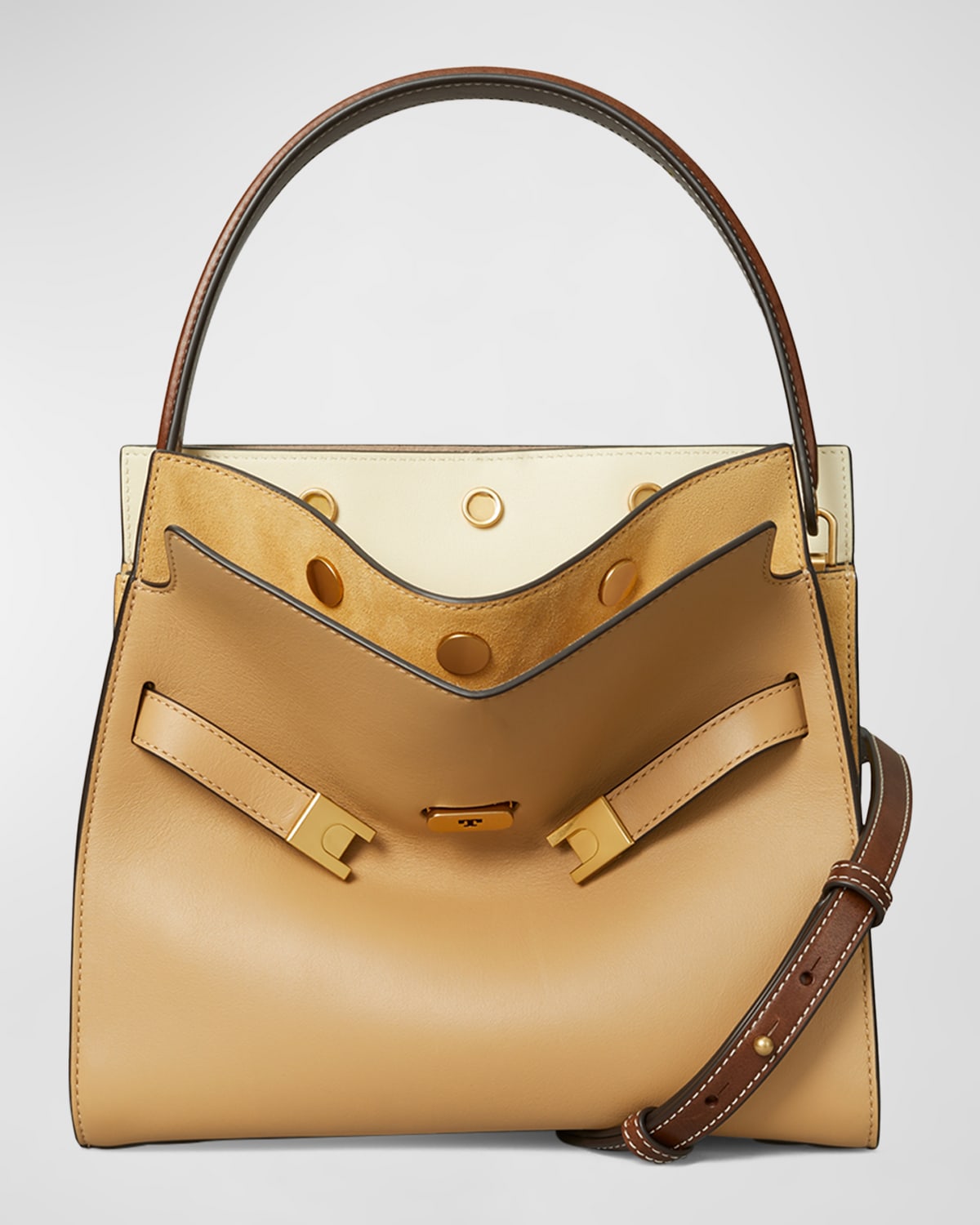 Tory Burch Lee Radziwill Small Double Bag In Dark Sand