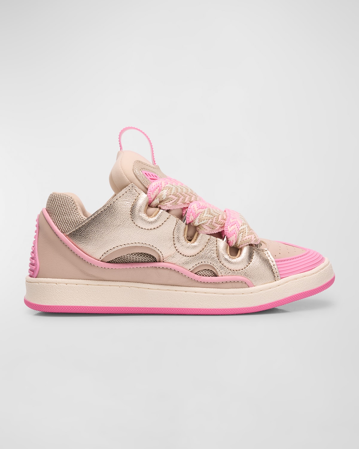 Shop Lanvin Girl's Curb Leather Chunky Low-top Sneakers, Kids In Washed Pink