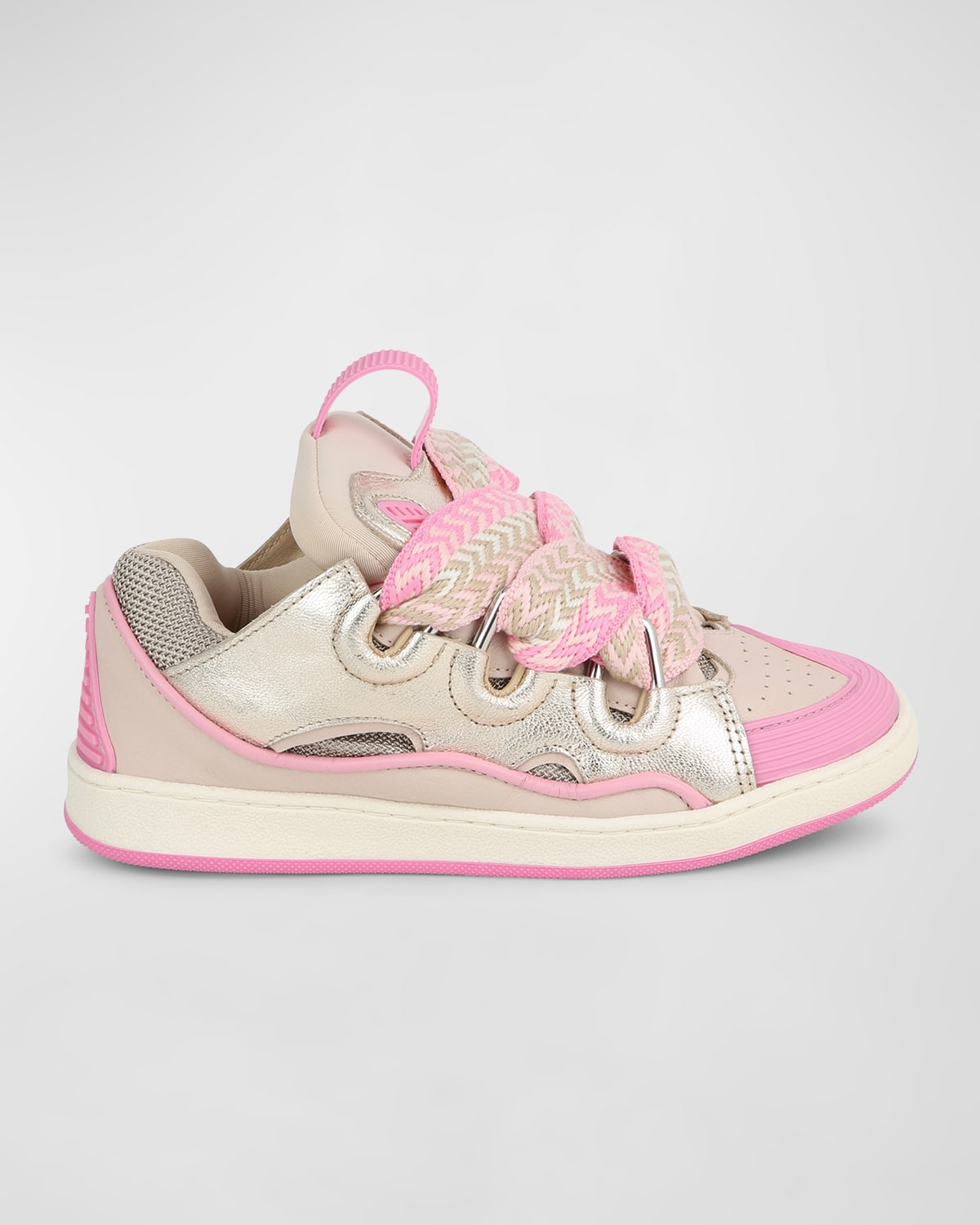 Shop Lanvin Girl's Curb Leather Chunky Low-top Sneakers, Kids In Washed Pink