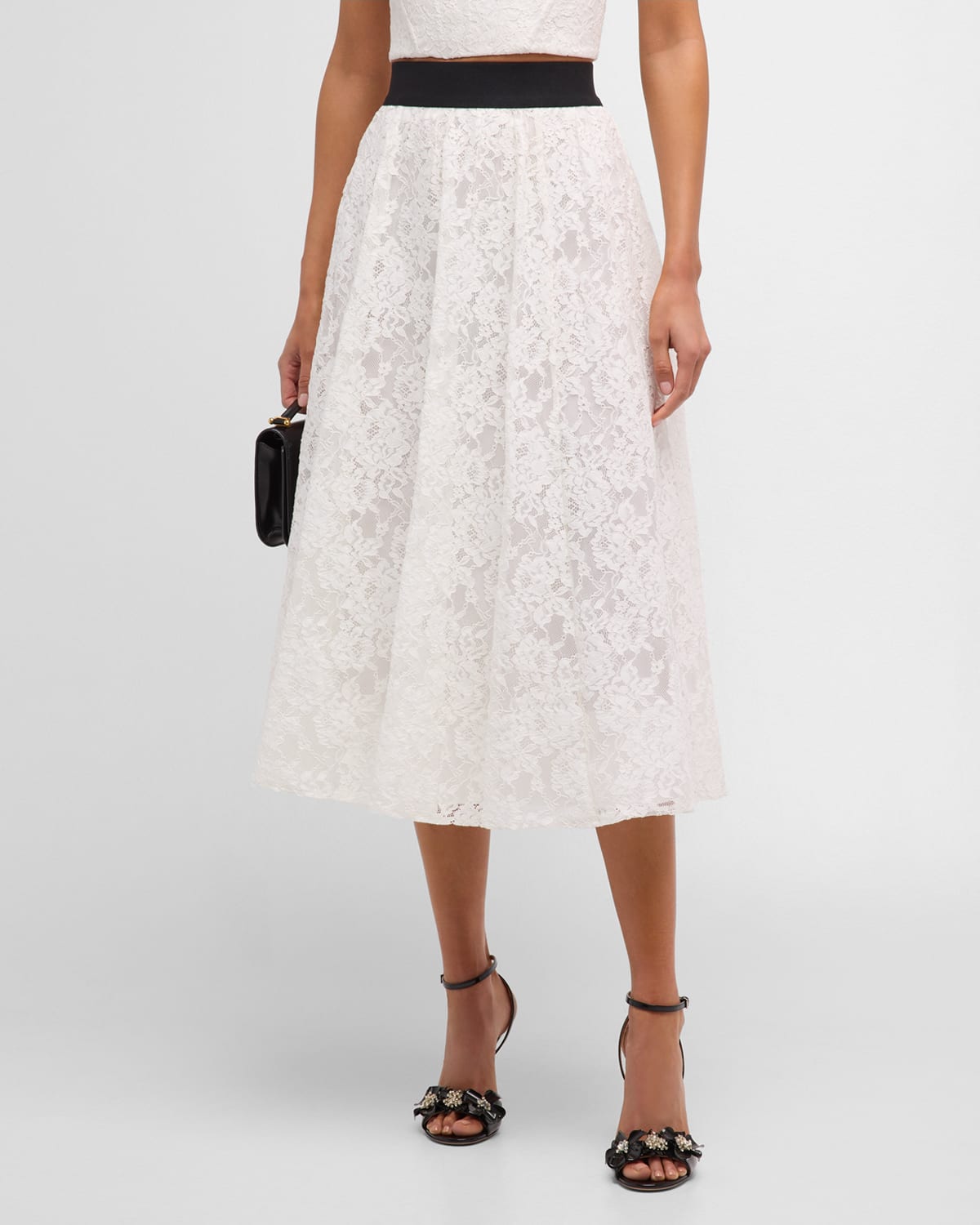 Shop Alice And Olivia Earla Lace Midi Skirt In Off White