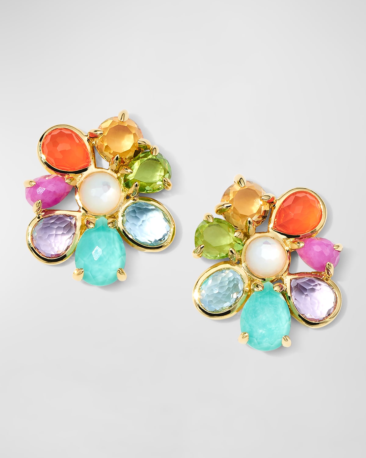 18K Rock Candy Small 8-Stone Cluster Earrings in Summer Rainbow 2