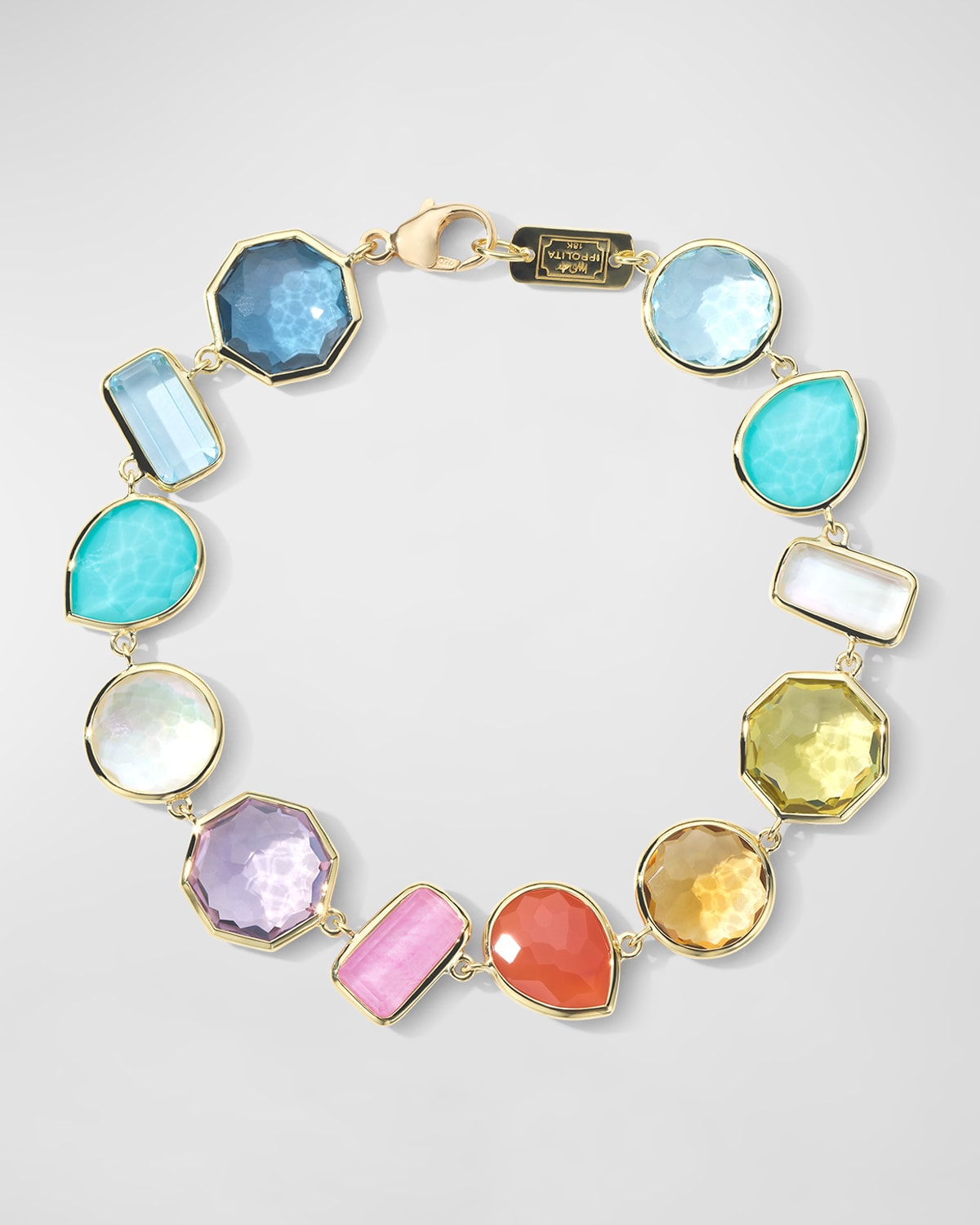 18K Gold Rock Candy Large Stone Flexible Bracelet in Summer Rainbow 2