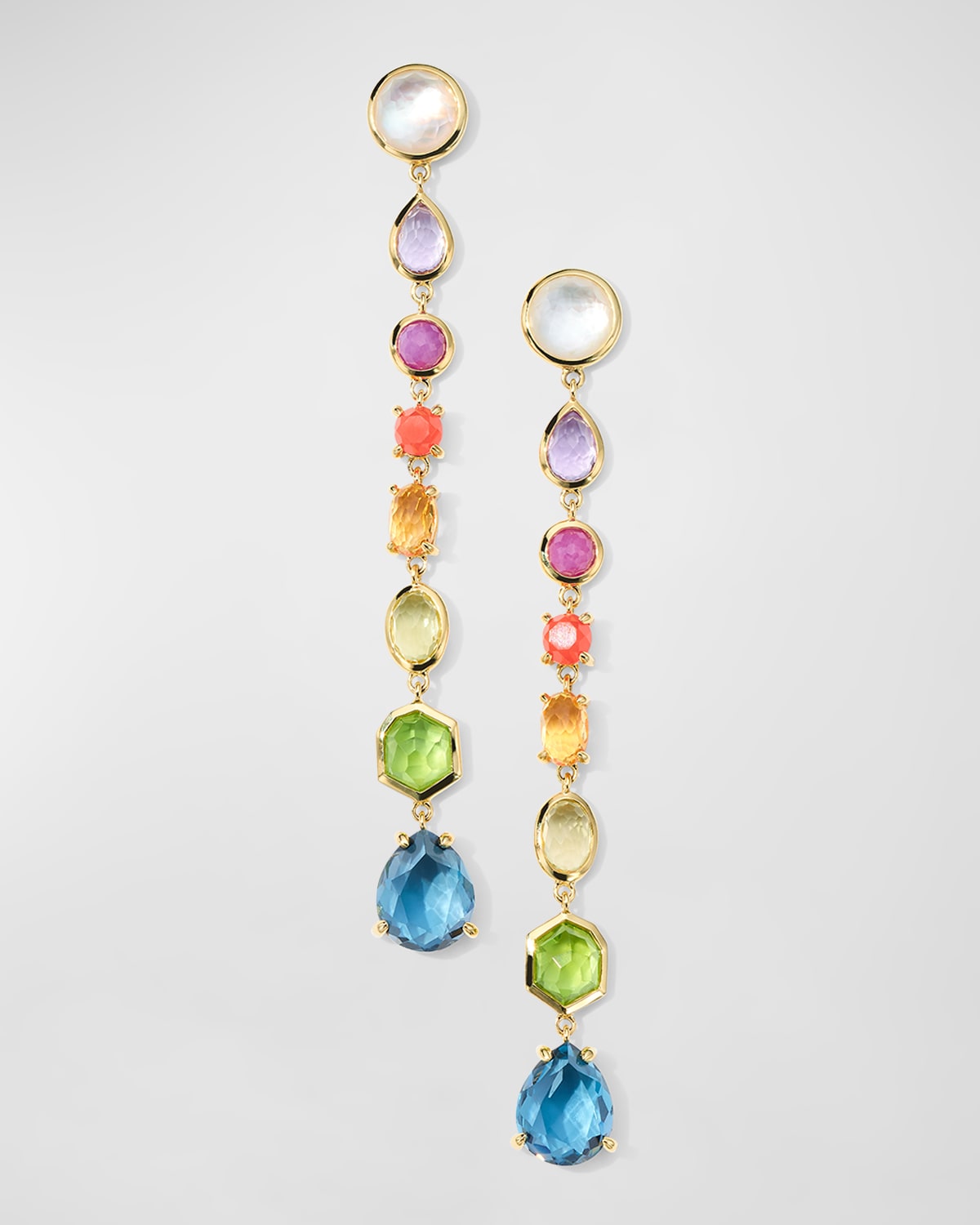 18K Rock Candy Small 8-Stone Linear Drop Earrings in Summer Rainbow