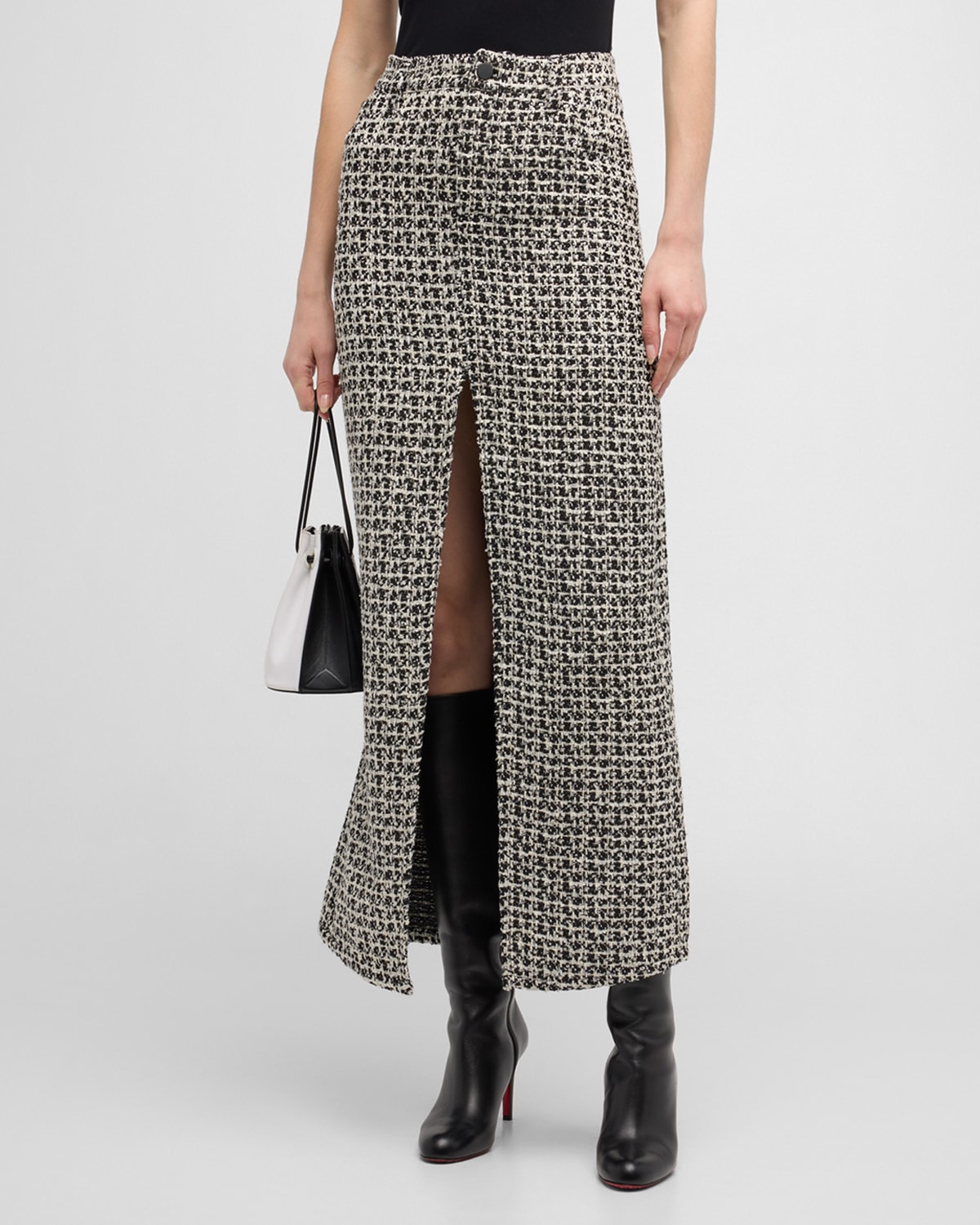 Shop Alice And Olivia Rye Tweed Maxi Skirt In Black/off White