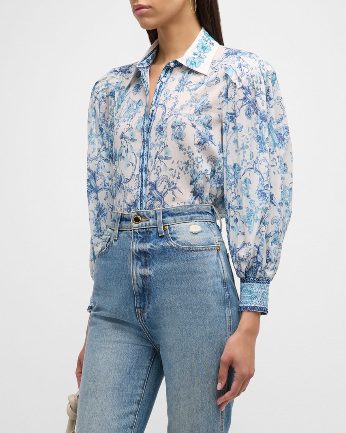 Alice And Olivia April Pleated Blouson-sleeve Top In Je L'adore Spring