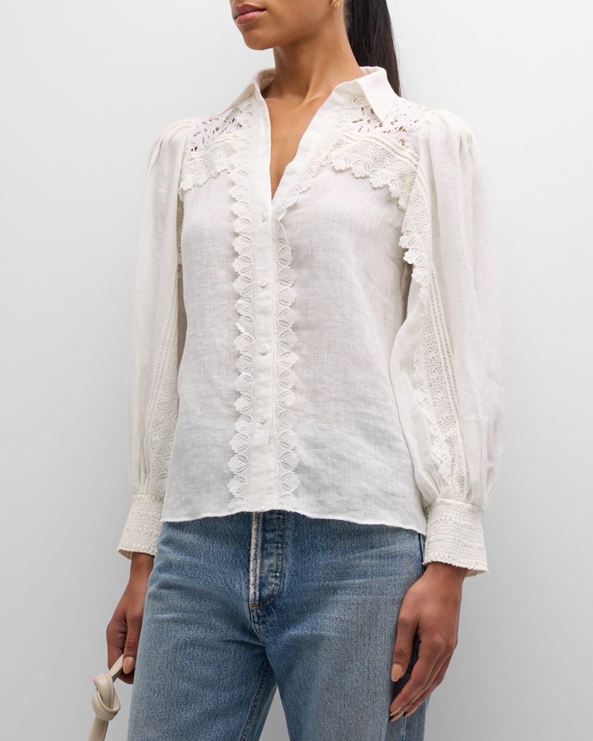 Alice And Olivia Venty Button-front Linen Blouse In White