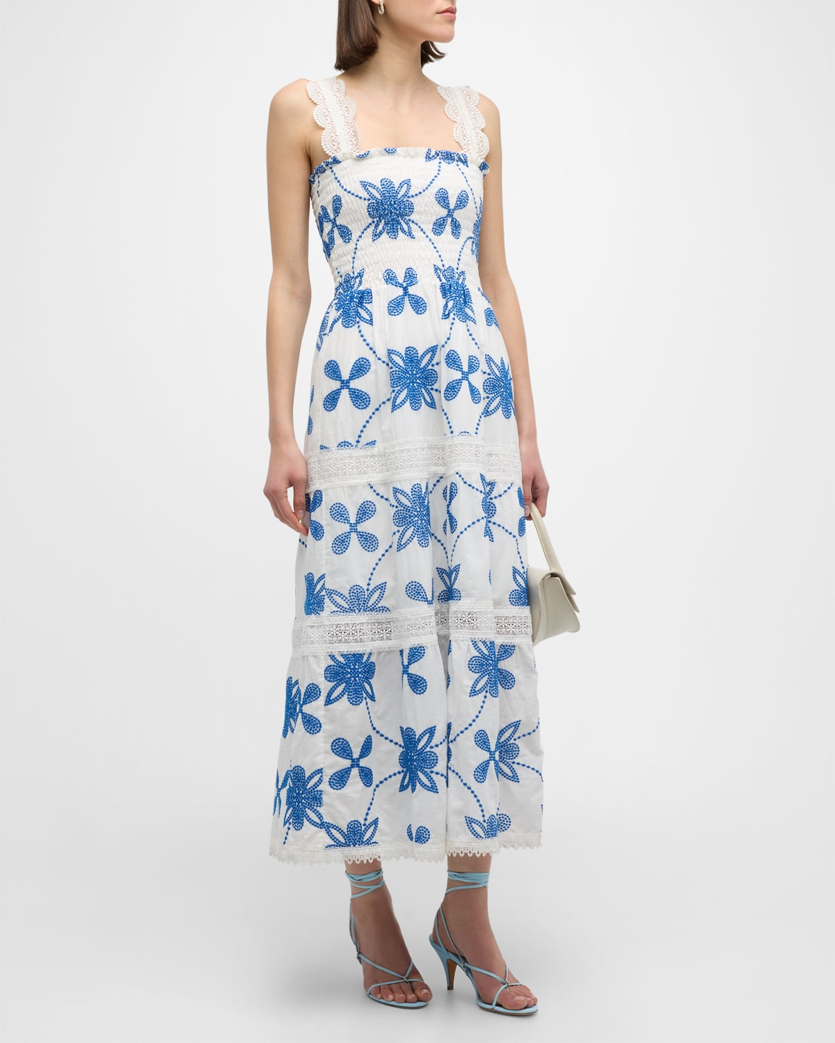 Shop Waimari Coco Embroidered Lace Maxi Dress In White Blue