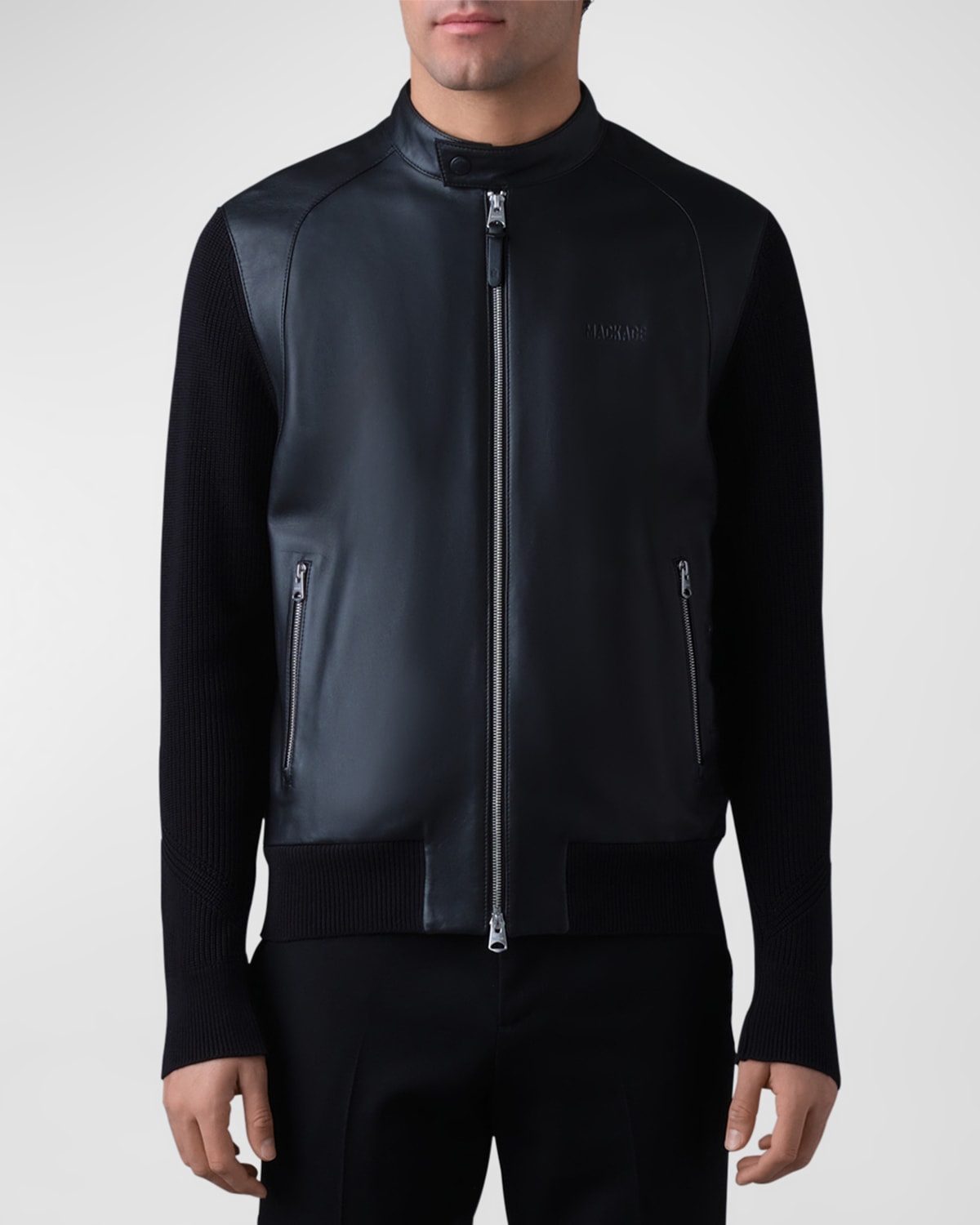 Mackage Men's Dominic Mixed Media Leather And Wool Knit Jacket In Black