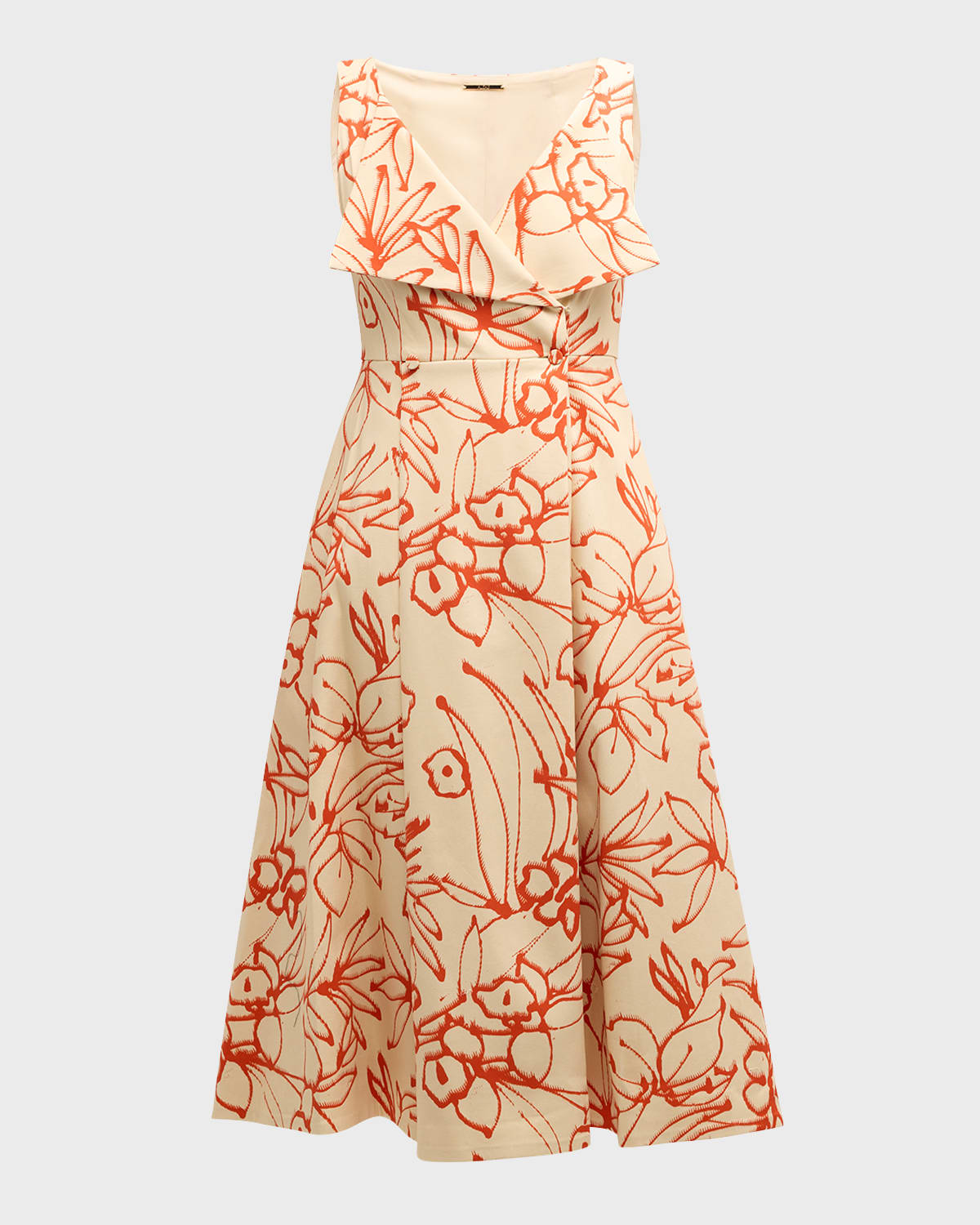 Shop Alexis Vermeer Sleeveless Faux-wrap Midi Dress In Orange Brush