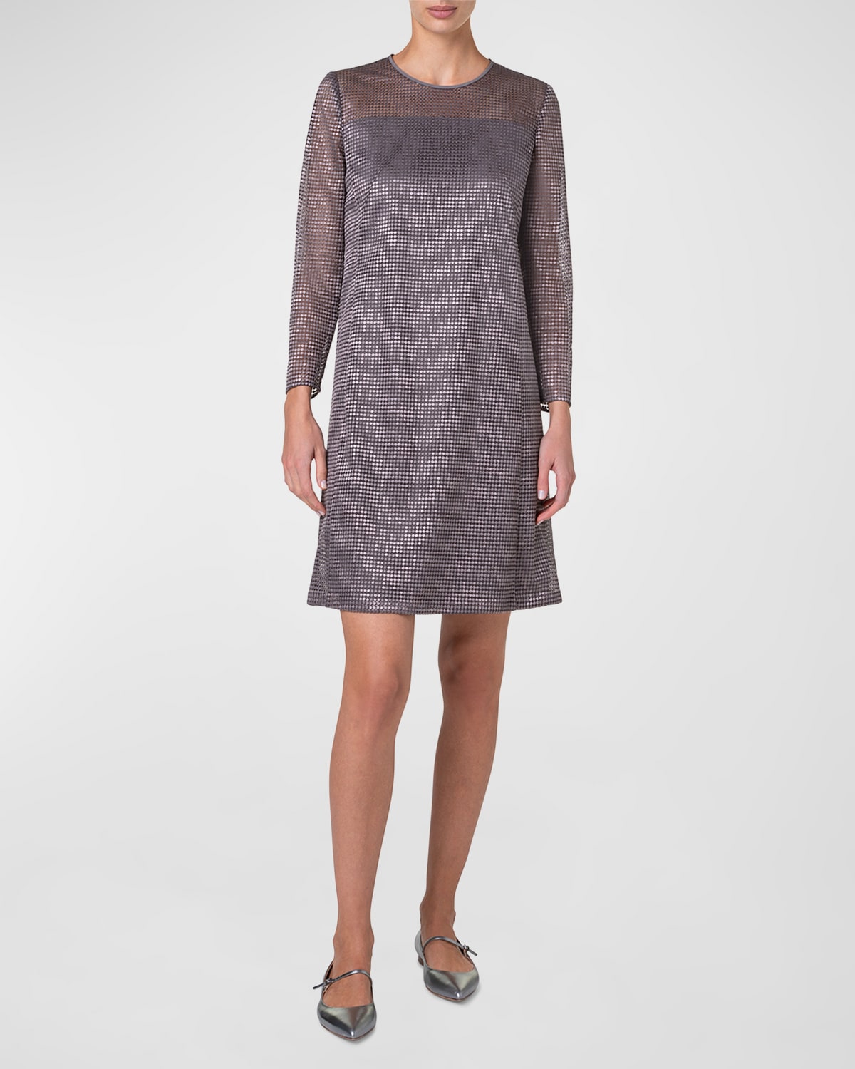 Shop Akris Dot Embroidered Long-sleeve Mini Dress In Green